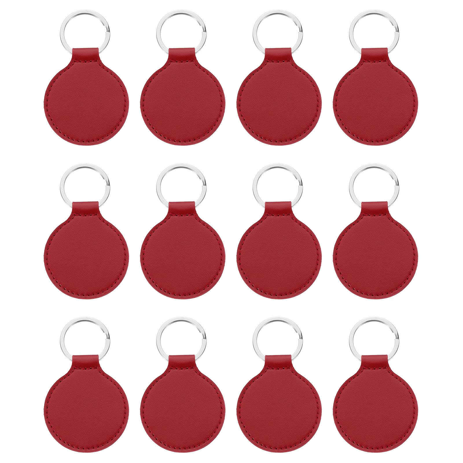PATIKIL Leather Blank Keychains, 12Pcs Round Keychain Blanks Double Side Laser Engraving Key Chains for Embossing, UV-Printing, DIY Craft, Dark Red