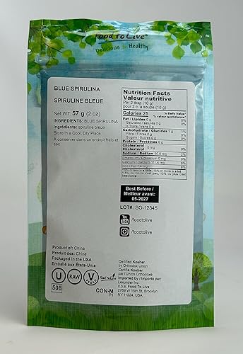 Miniatura 3 de Food to Live - Polvo de espirulina azul, 2 onzas  Extracto de algas azul-verde puro crudo, kosher, vegano, crudo, no irradiado, rico en ficocianina