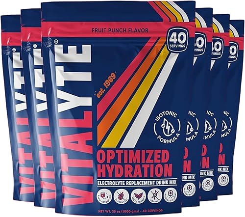 Vitalyte Mezcla de bebida en polvo de electrolitos, mezcla de hidratación de electrolitos isotónicos, paquete de caja (6 unidades, ponche de frutas)
