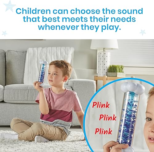 Miniatura 4 de hand2mind - Tubos sensoriales con sonidos calmantes, tubos antiestrés con sonido de lluvia, instrumento de palo de lluvia, juguetes sensoriales para