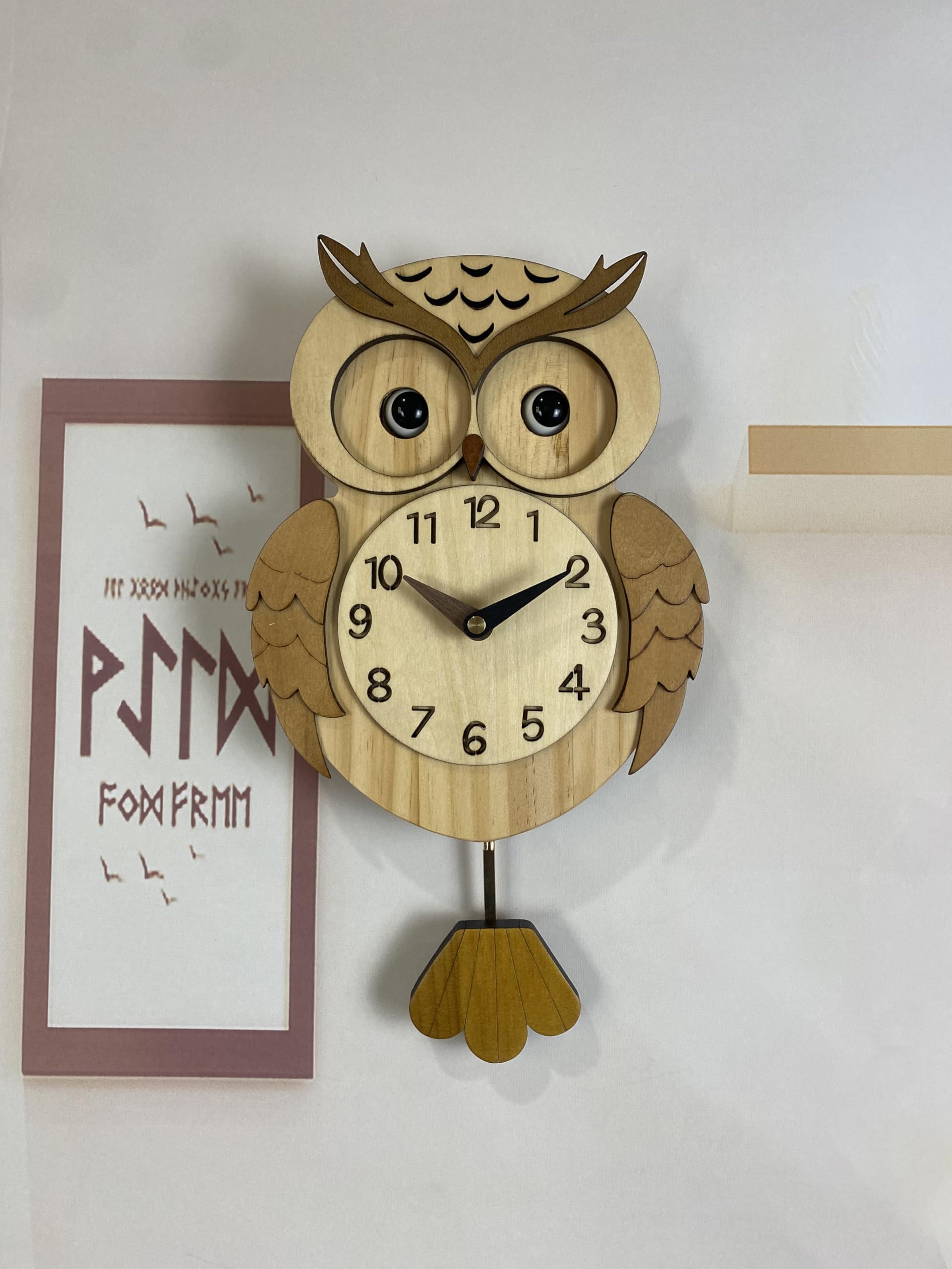 Horloge murale en bois hibou pour chambre d'enfant avec pendule