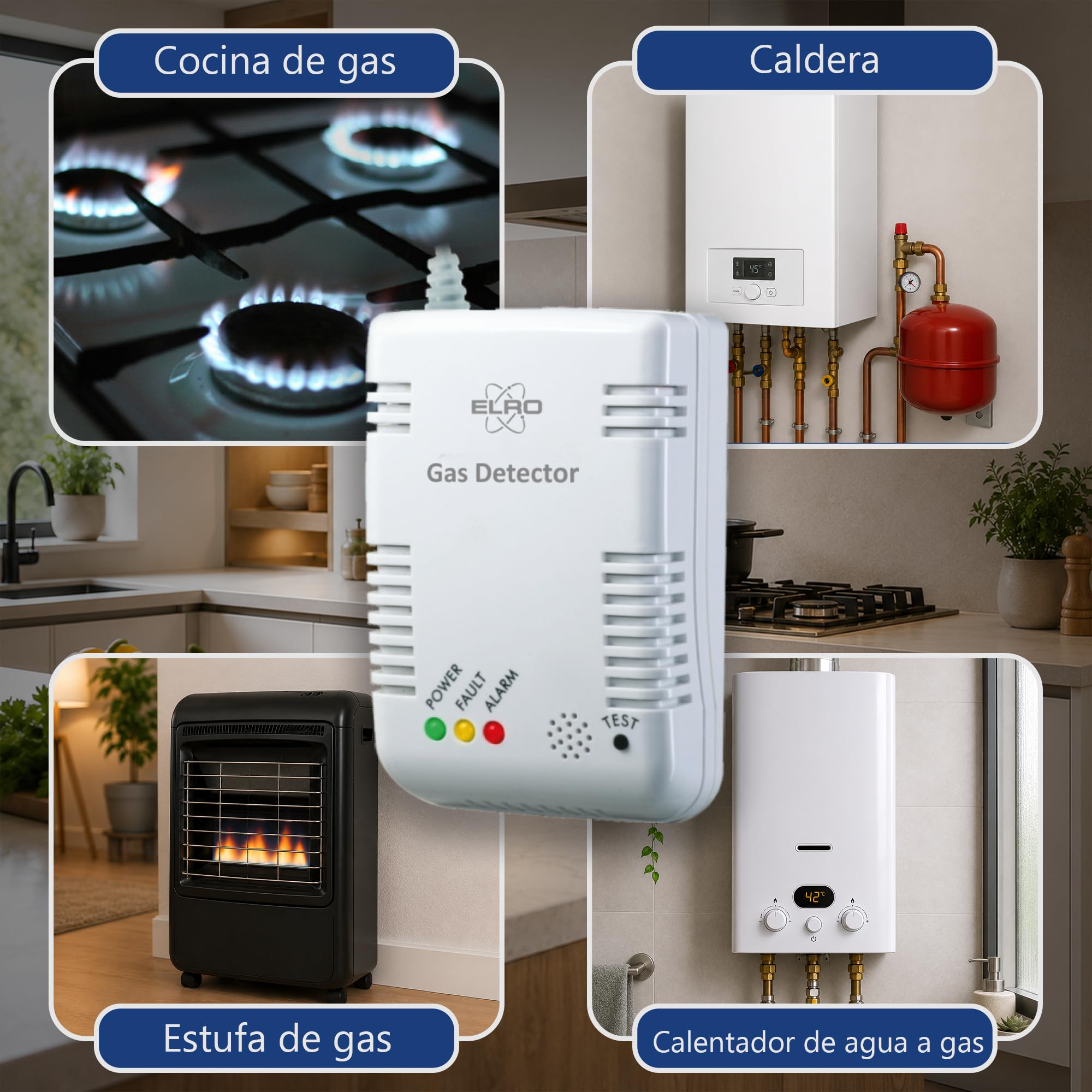 ELRO FG6000P Detector de Fugas de Gas – para Gas Natural y GLP – Alarma de 85 dB – Certificado EN50194