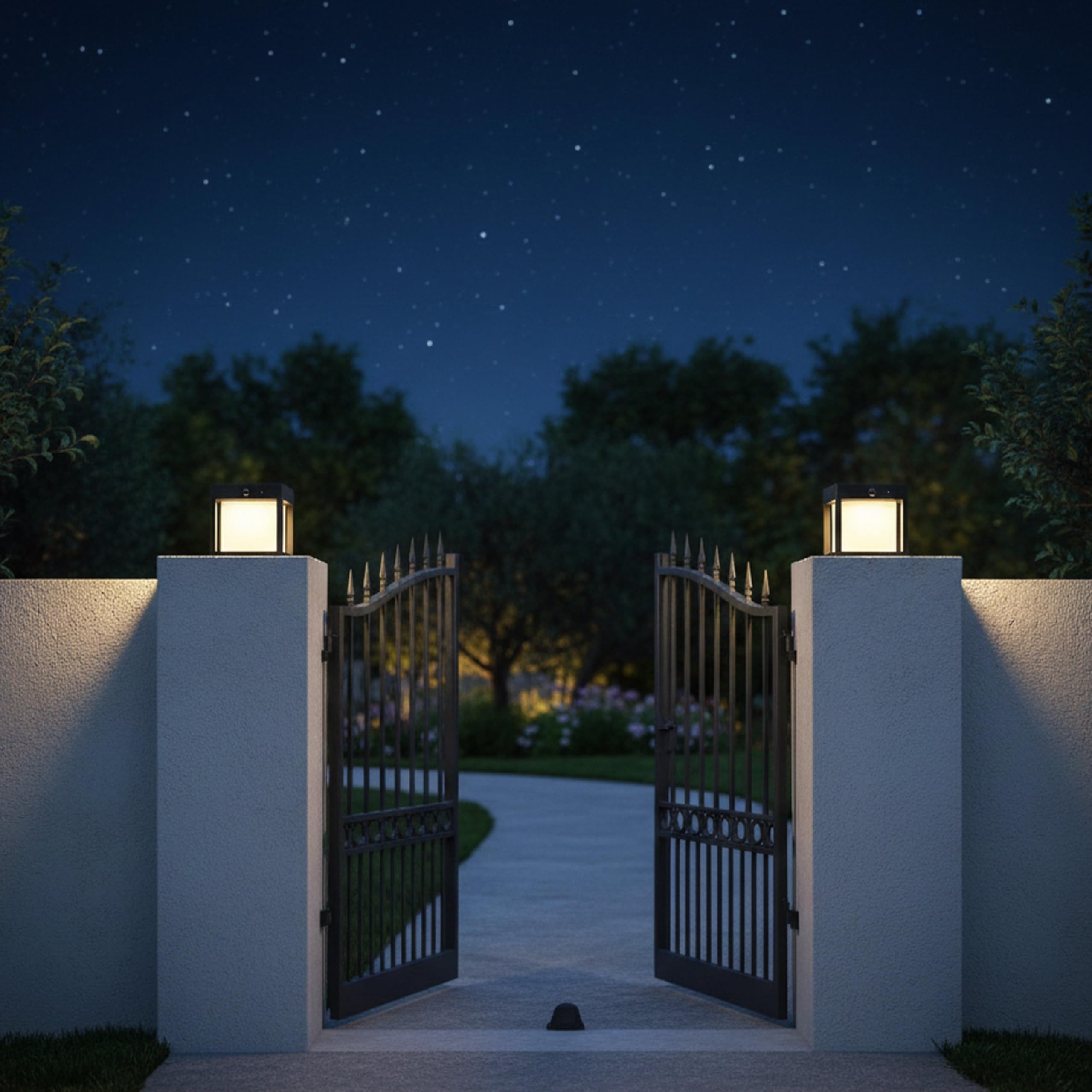 Borne lumineuse carré avec détecteur de mouvement PILARO BLACK LED blanc chaud 15cm