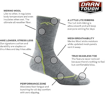 Calcetines de senderismo ligeros Darn Tough para hombre Light Hiker Micro Crew (estilo 1972)
