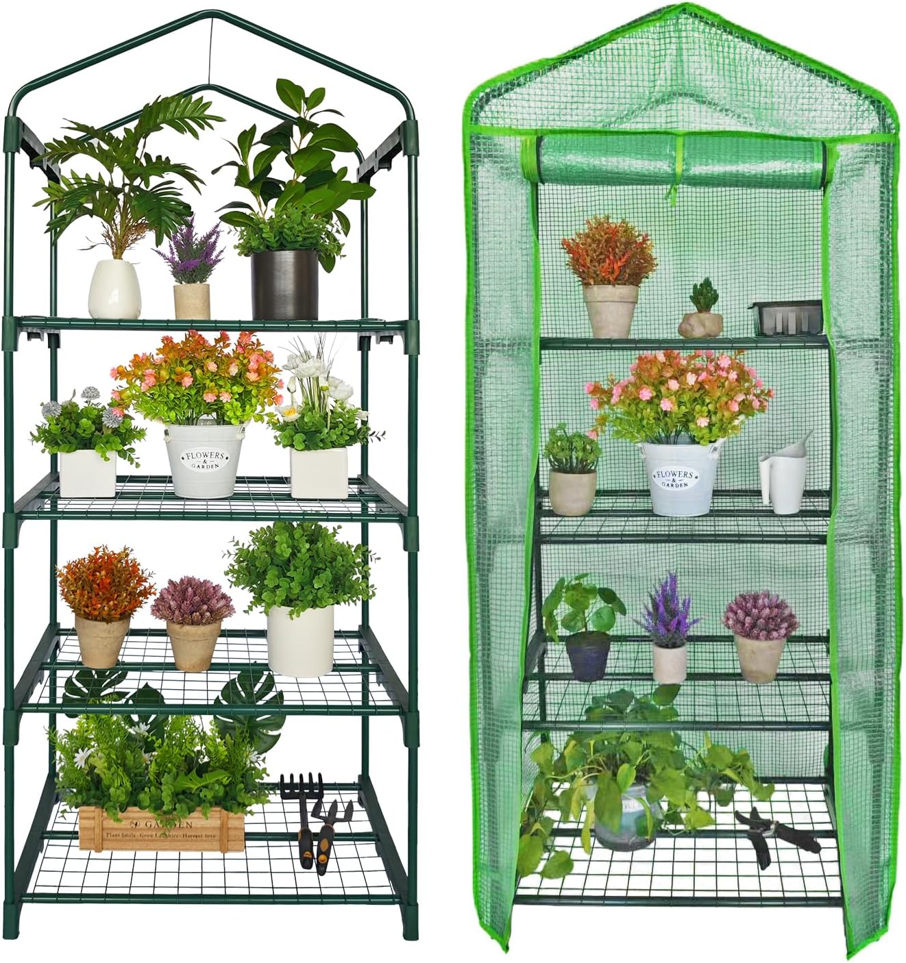 Mini Greenhouse for Indoor Outdoor, Portable 4 Tier Greenhouse with Durable PE Cover, 27"x19"x62" Small Gardening Green House