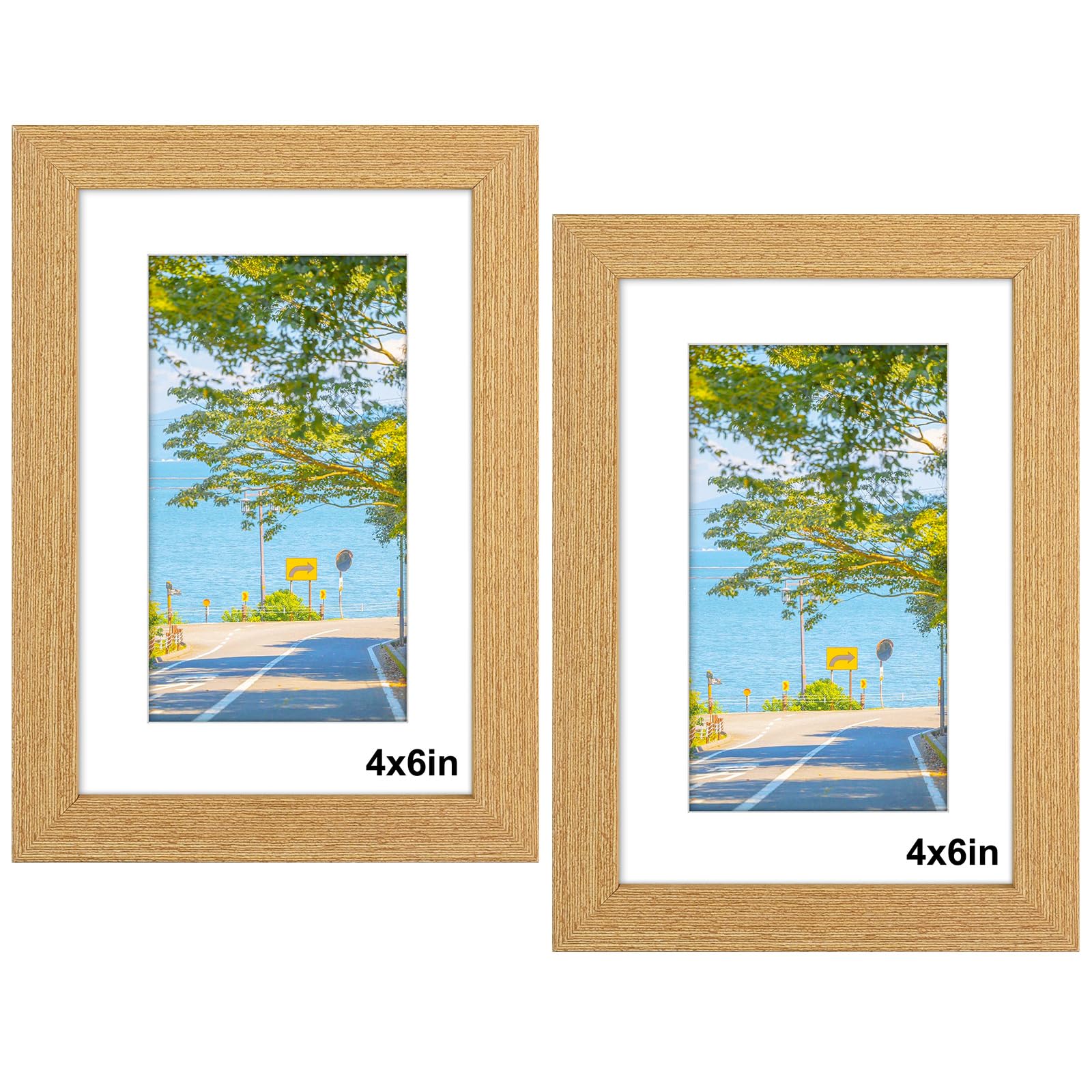 6x4 Photo Frames Wood Effect - 2 Pack 6x4 Picture Frame with Mount, 4x6 Picture Frames for 15x10cm, Small Postercard Frame for Wall Mount & Desktop