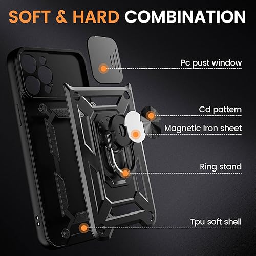 Miniatura 5 de Funda diseñada para iPhone 12 Mini con soporte, protección de cámara Cubierta de protección de cámara deslizante de grado militar, anillo giratorio