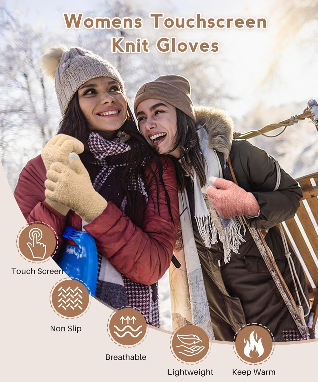 Winter Gloves for Women, 2 Pairs Warm Wool Touchscreen Gloves for Women Cold Weather Knit Mittens Fleece Lined Glove - Image 3