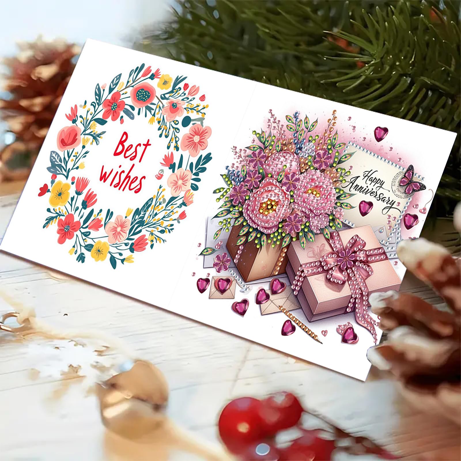Awesocrafts 6 Pieces Diamond Art Christmas Cards Kits Santa Claus, DIY Diamond Painting Cards Sets, 5D Diamond Art Cards with Envelopes, Postcards for Handmade, Xmas 30 x 15cm (Santa Claus