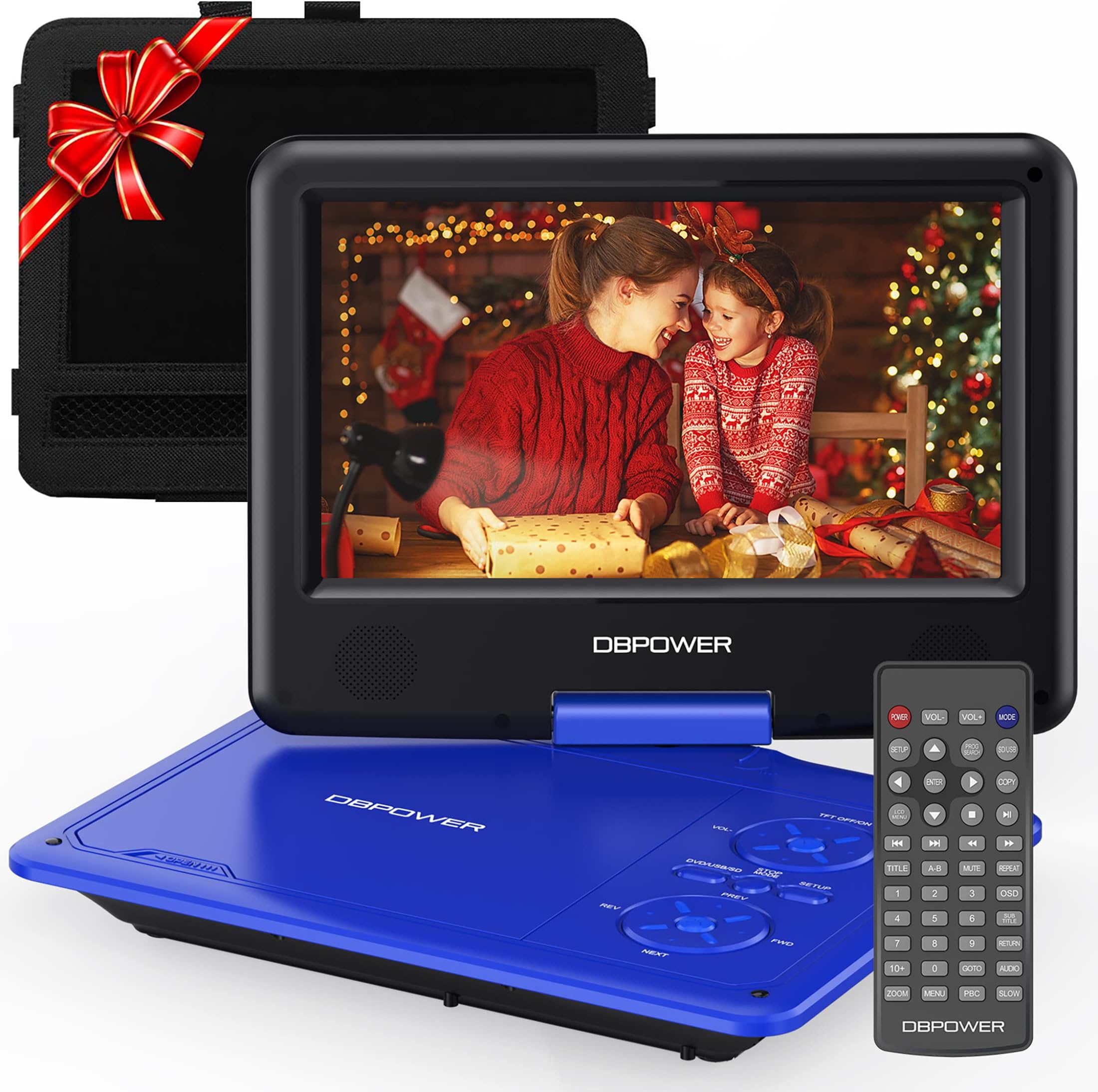 DBPOWER 11.5" Portable DVD Player, 5-Hour Built-in Rechargeable Battery, with 9" Swivel Screen, Support CD/DVD/SD Card/USB, with Remote Control, 1.8M Car Charger and Power Adaptor (Blue)