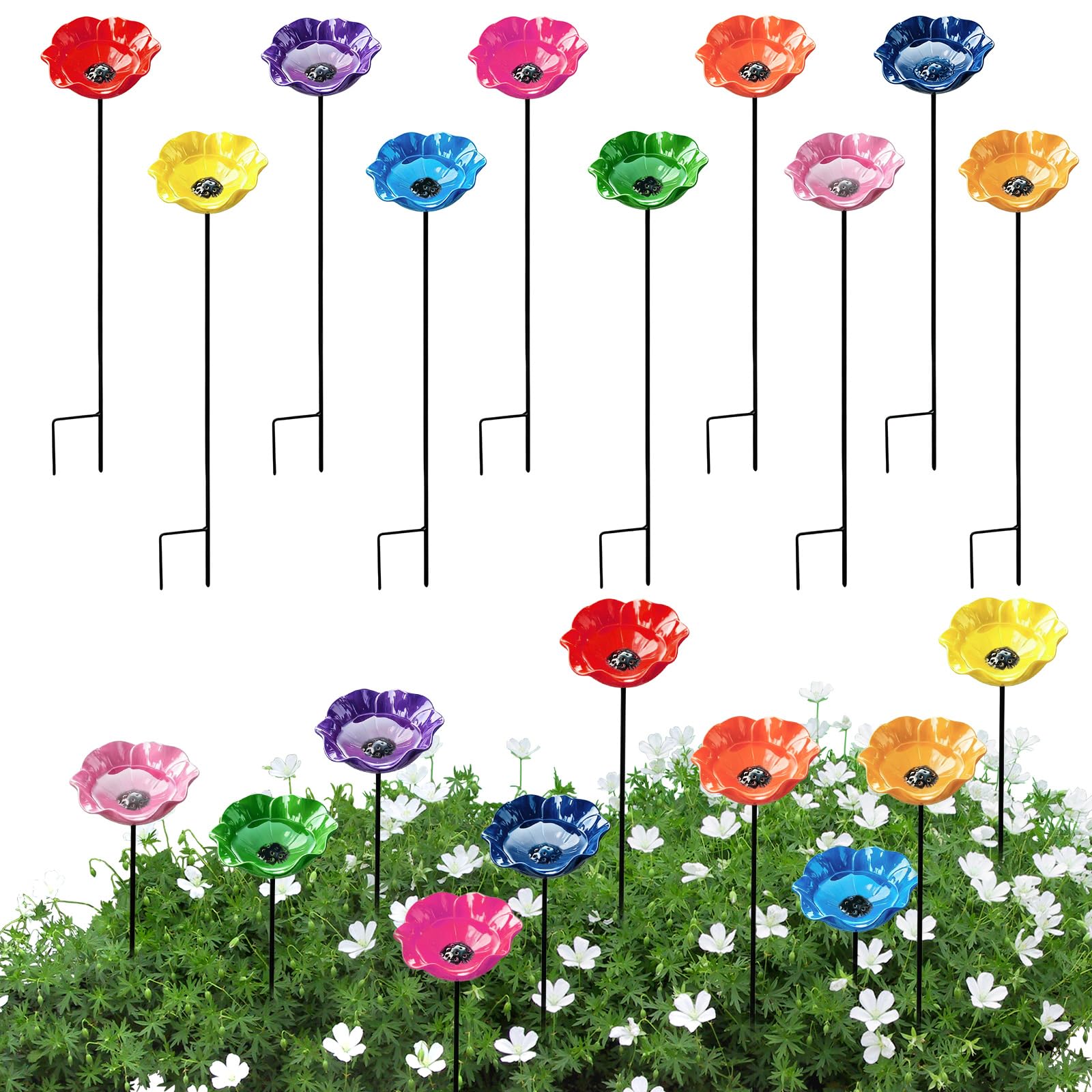 HTU Bienen-Wasserversorgungsstation mit Blumenmuster, Kolibri-Bad aus Metall for Garten, Outdoor Dekoration – 10 Stück