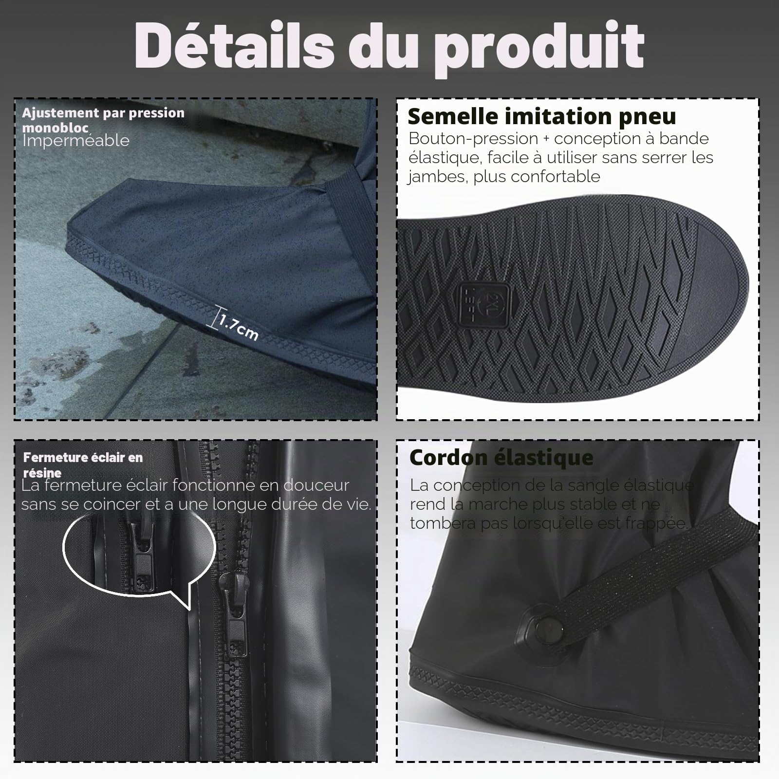 Couvre-Chaussures Imperméables et Antidérapantes pour Hommes et Femmes, Surchaussures Réutilisables avec Fermeture Éclair Ajustable, Protection Pluie et Boue pour Vélo, Pêche et Extérieur, S-XXL