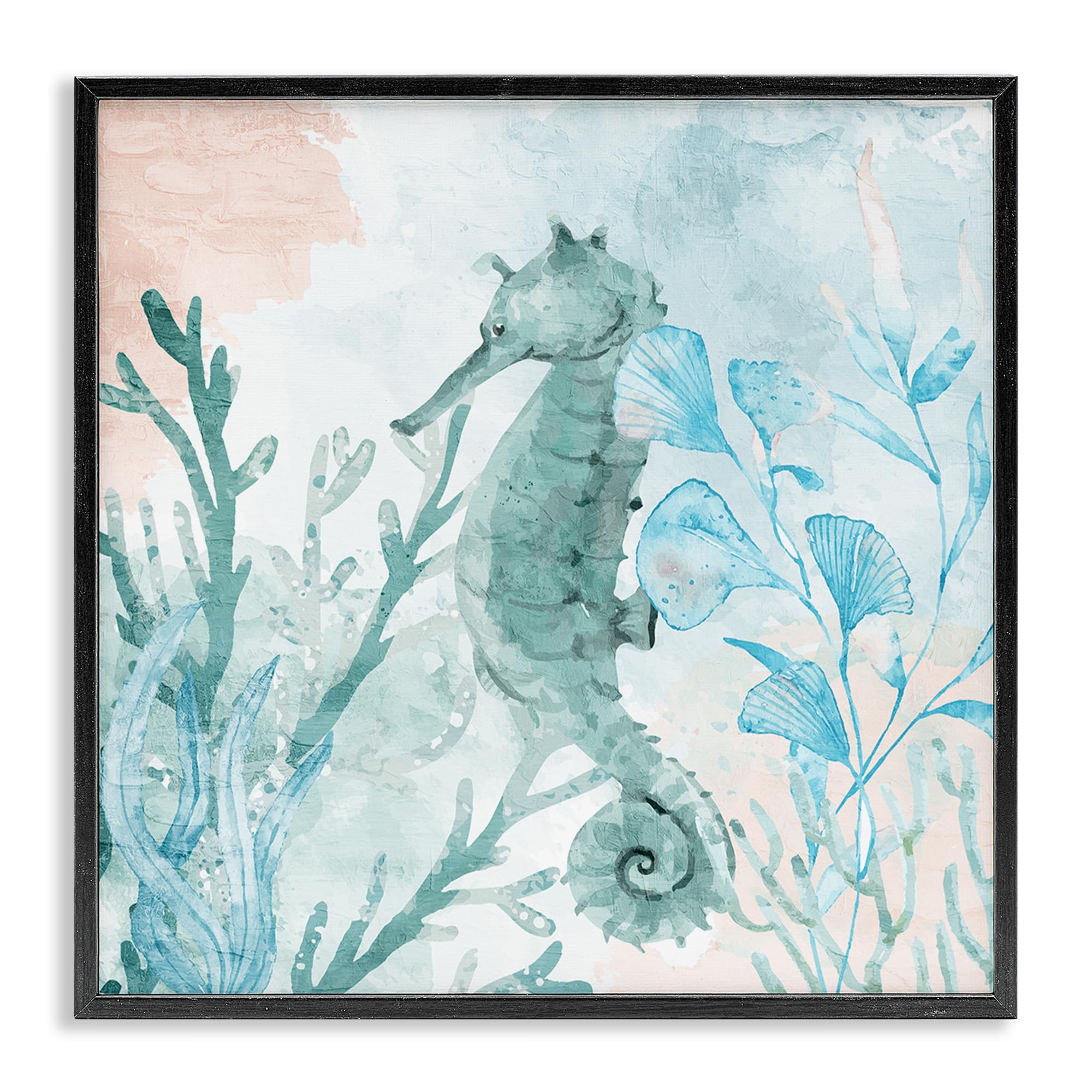 Stupell Industries 'Seahorse Sea Swim', Framed Giclee Art, Black, 12 x 12 Inches, Easy to Hang and Sturdy, Made in USA, by Kim Allen