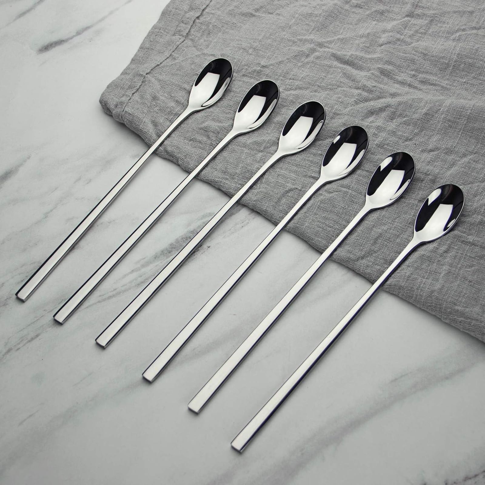 Long Handle Spoon, Coffee Stirrers, Ice Tea Spoon Stainless Steel Iced Teaspoon for Mothers Milks Tea Mixing Cocktail Stirring Coffee Milkshake Cold Drink, Set of 6 (210 mm) 4