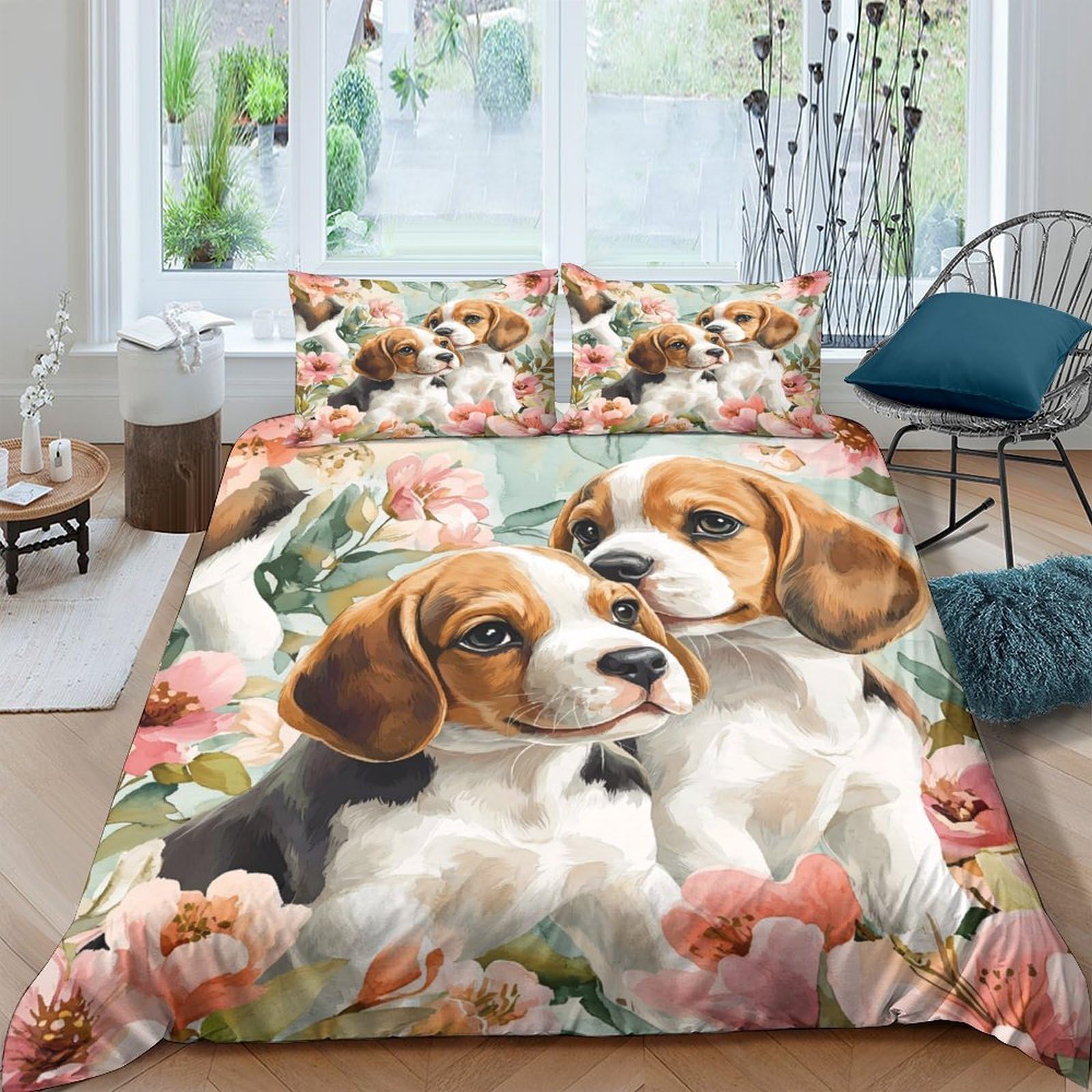Ctjqhvkz Style-4 3D Printed Beagle Puppy Fitted Sheet Microfiber Soft Floral Mattress Cover For Bedroom Dorm Mattress Protector Decor Single（135X200cm）