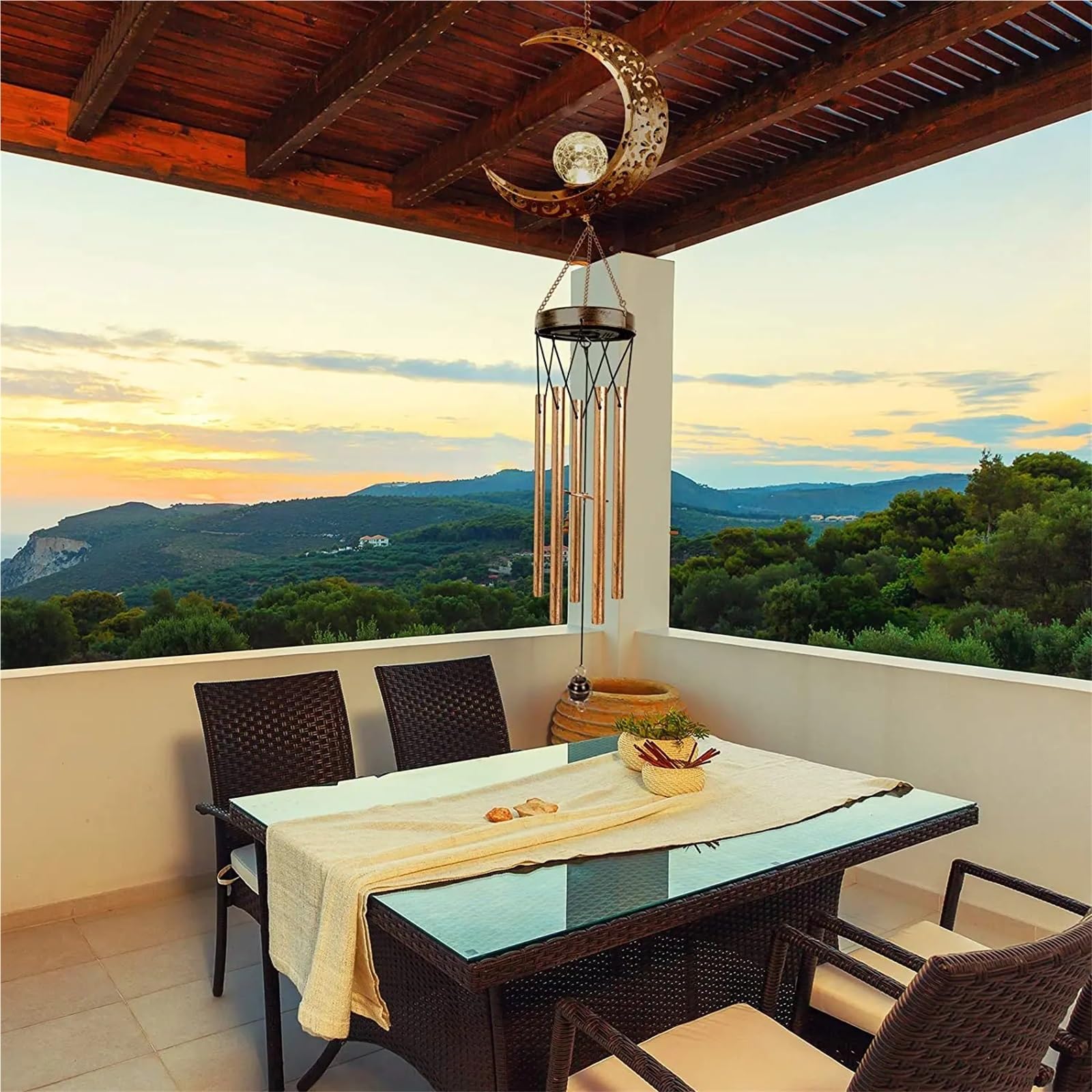 Campanelli eolici in metallo for esterni, con luna, sole e stelle, campane uniche for decorazioni esterne impermeabili for la casa