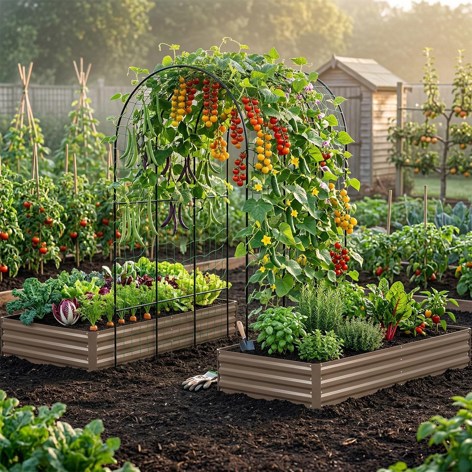 DTIG Galvanized Raised Garden Bed with Trellis, 6×3×1 FT 2 Pack Outdoor Garden Bed, Upgraded 4×3 Support, Brown