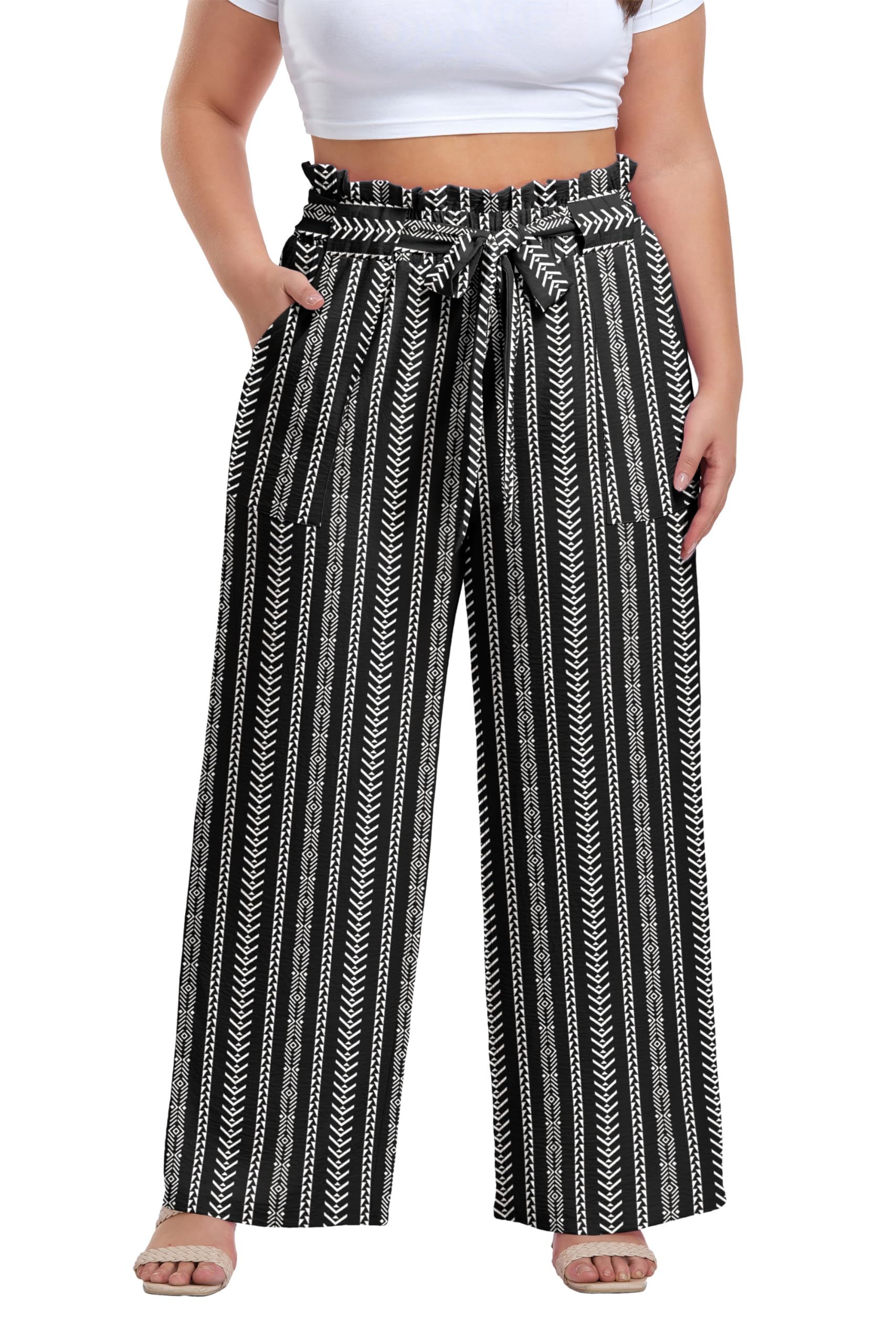 OLRIK Plus Size Pants for Women High Waisted Wide Leg Casual Palazzo Pants