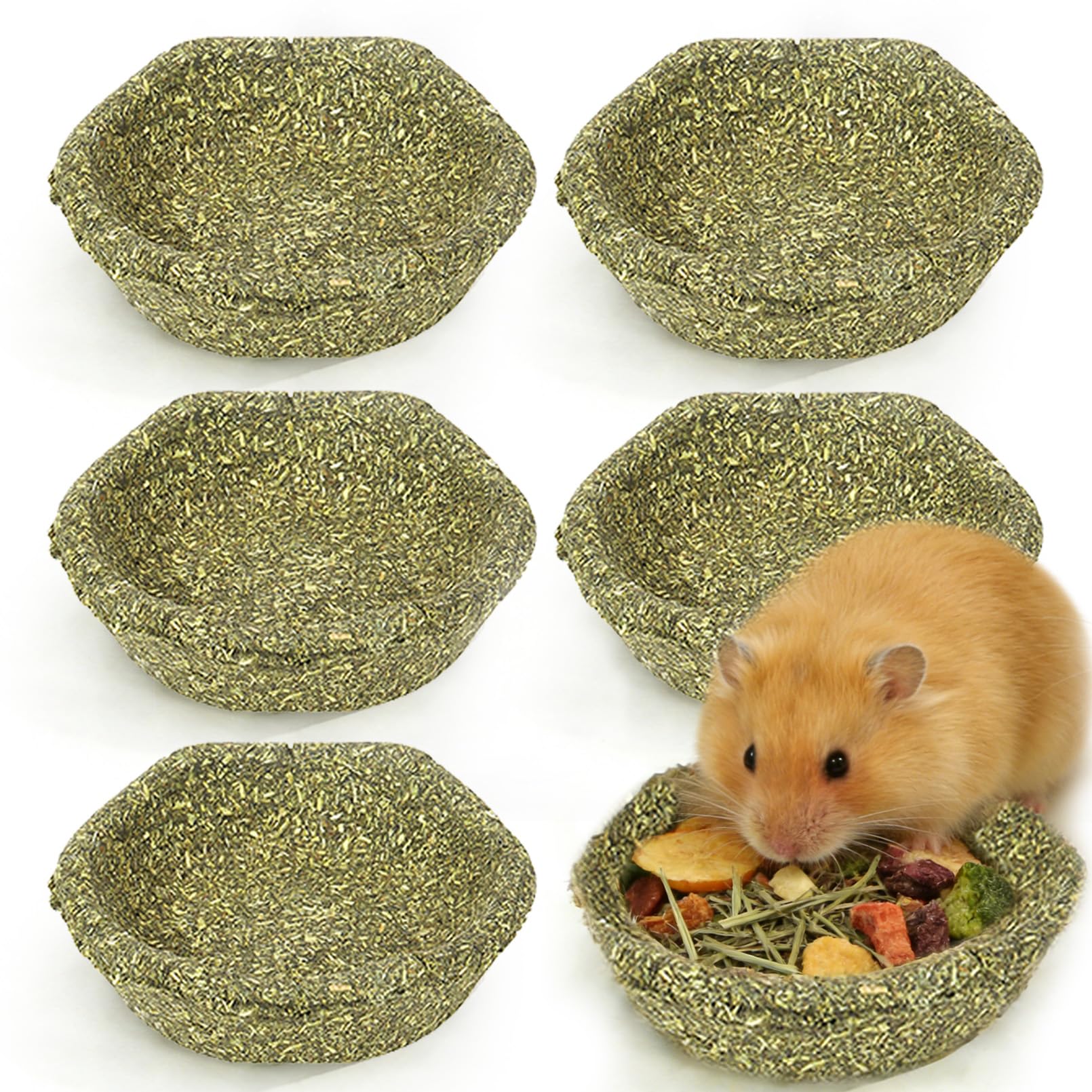 BNOSDM 6 Pcs Hamster Edible Premium Timothy Hay Chew Bowl Rabbit Treats for Teeth Chewing Chinchilla Chew &amp; Decor Toys for Syrian Dwarf Hamsters Gerbils Mice
