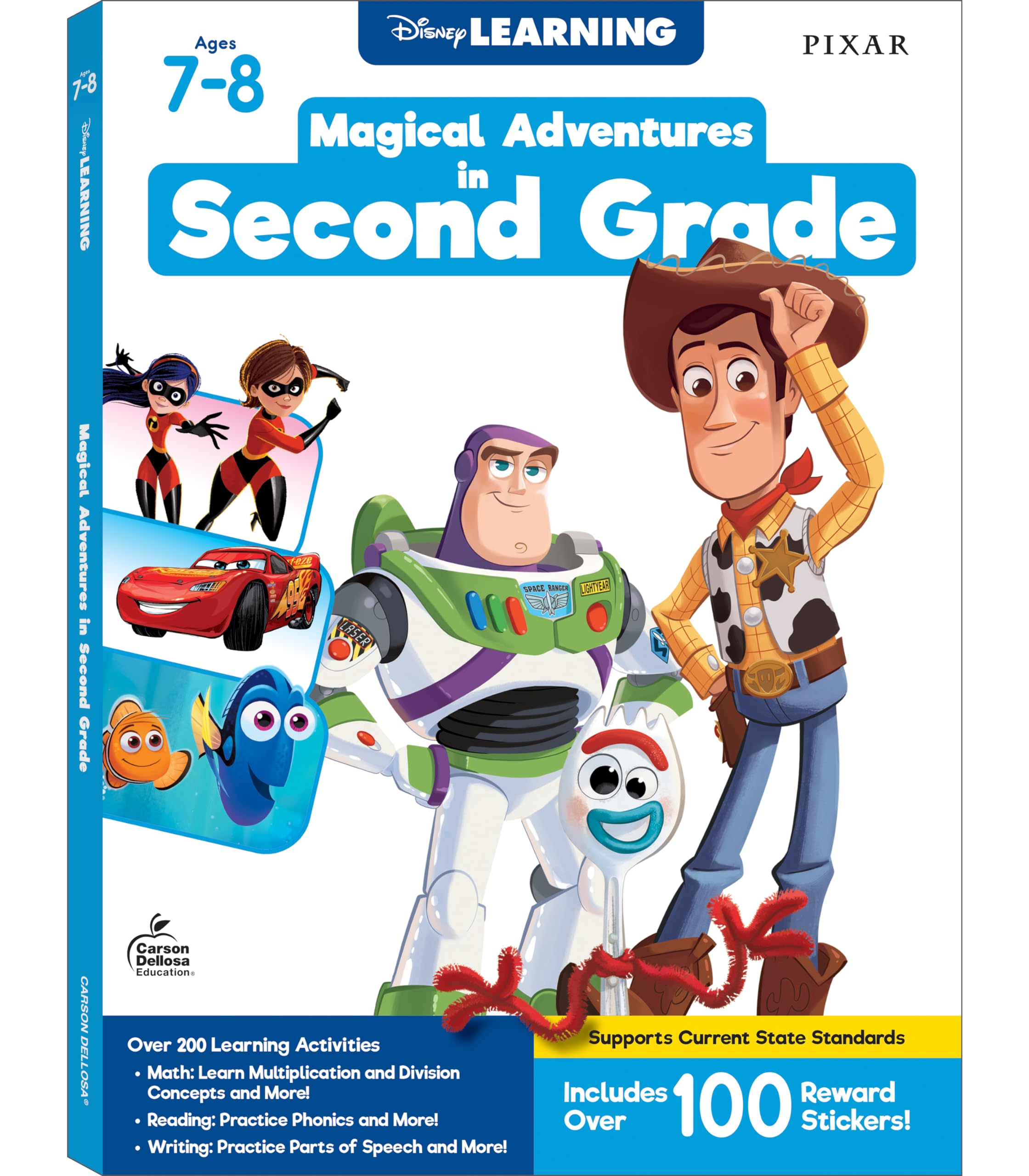 Disney Learning Magical Adventures in 2nd Grade Workbooks All Subjects, Math, Phonics, Parts of Speech, Writing Practice, Toy Story 4, Cars, the Incredibles, and Finding Dory Second Grade Workbooks