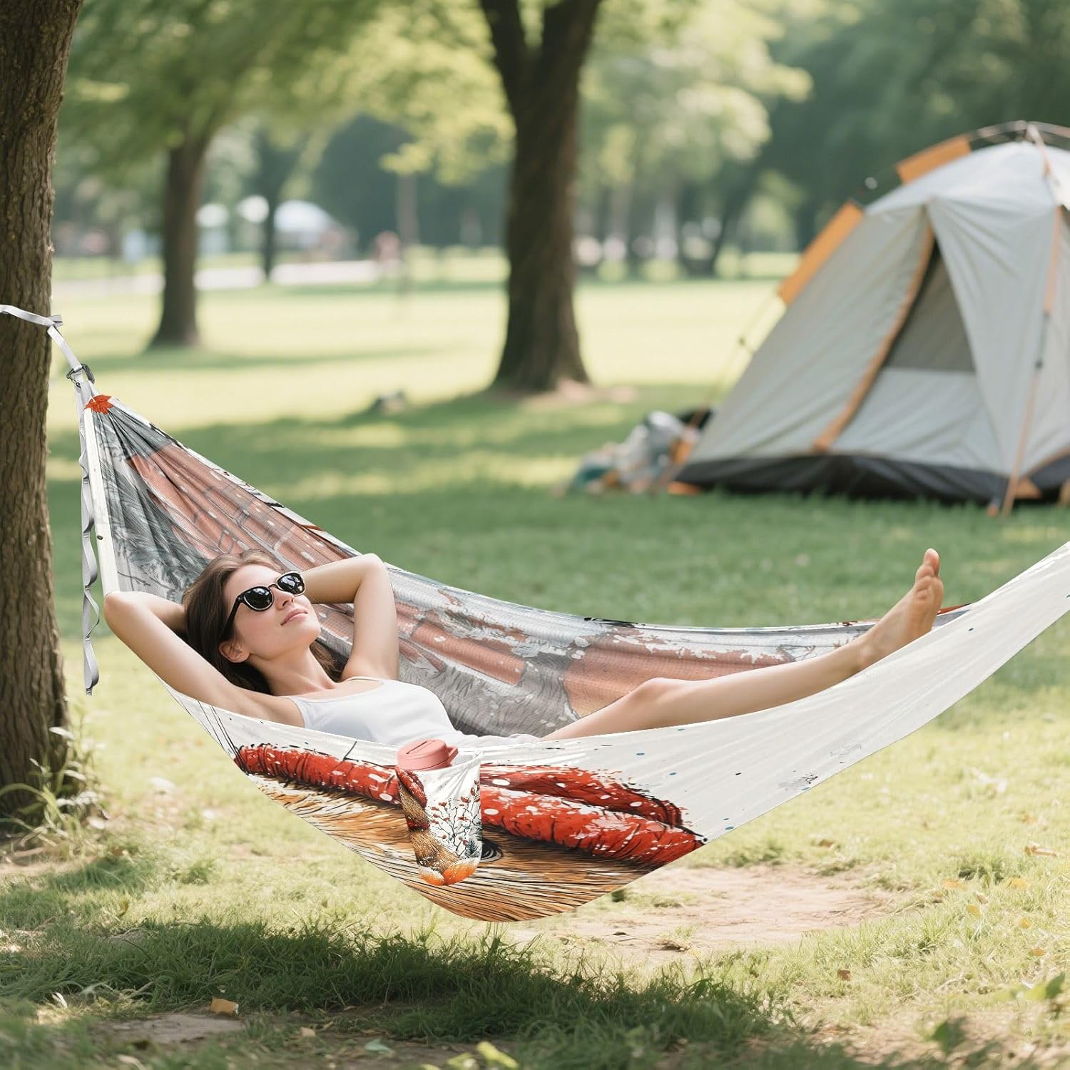 ALAZA Christmas Squirrel Camping Hammocks Single or 2 Person 500 lbs Portable Parachute Travel Hammock w/Tree Straps for Hiking Backpacking Indoor Outdoor