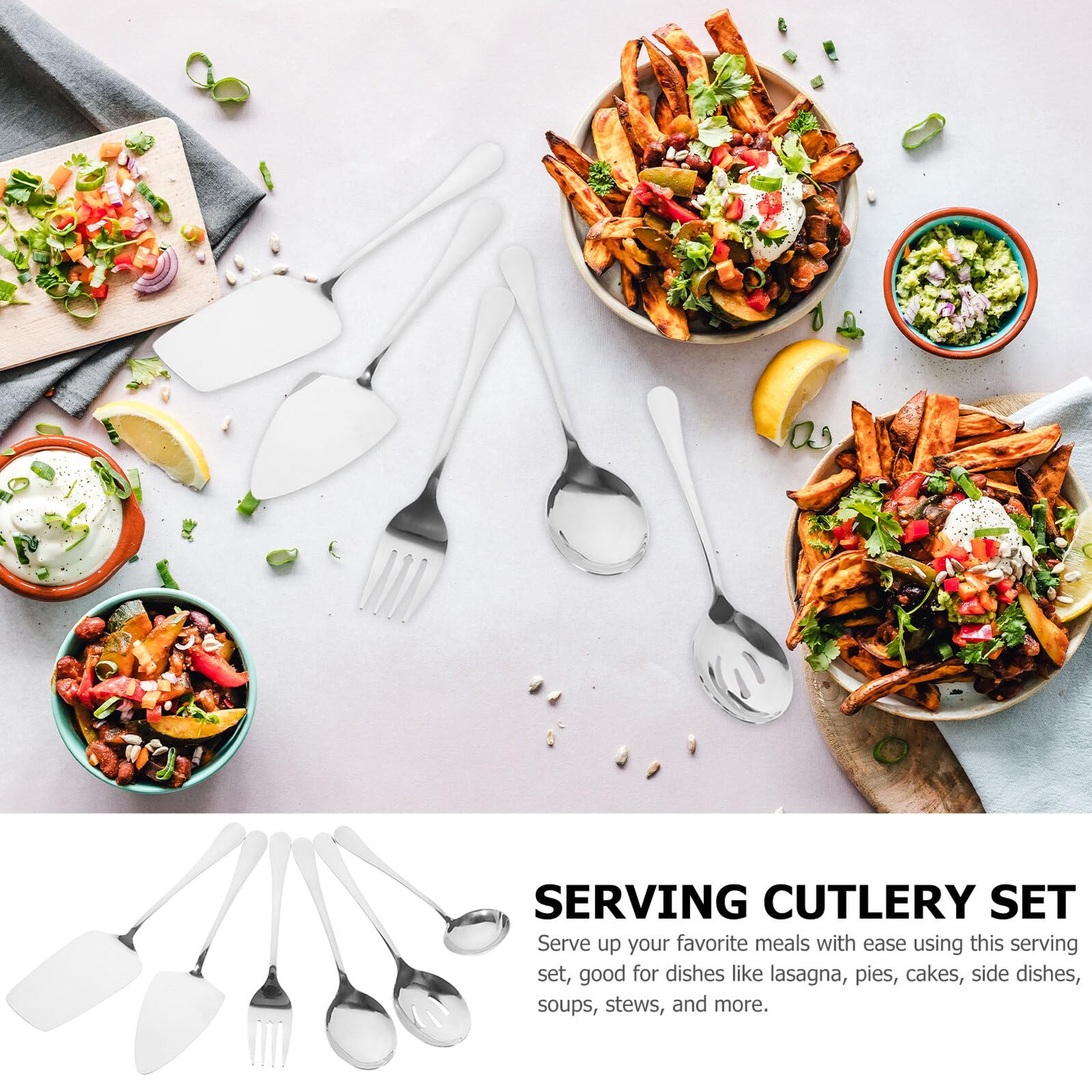 IMIKEYA 6 pièces Set de Couverts Acier Inoxydable Ustensiles de Service Robustes pour Buffet et Repas à Emporter Couverts de Table Ergonomiques pour Maison et Fêtes