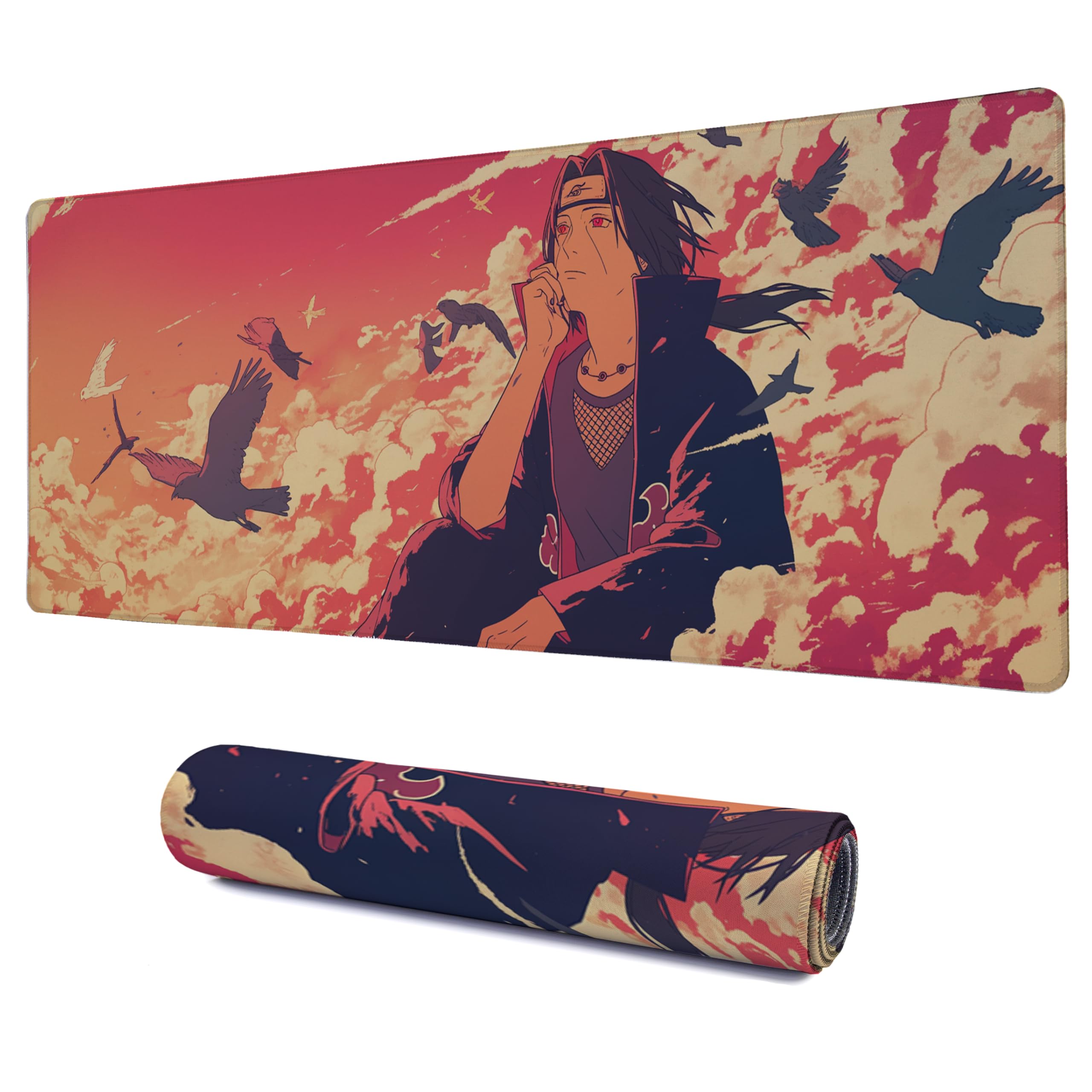 Anime Inspired Deskpad XXL 36x14 Inch Anti-Fray Edges Non-Slip Waterproof Prints HD Art Gaming Mouse Pad Smooth Surface Office Home 3mm Desk Mat Anime Merchandise (Crow Ninjutsu)-image-2