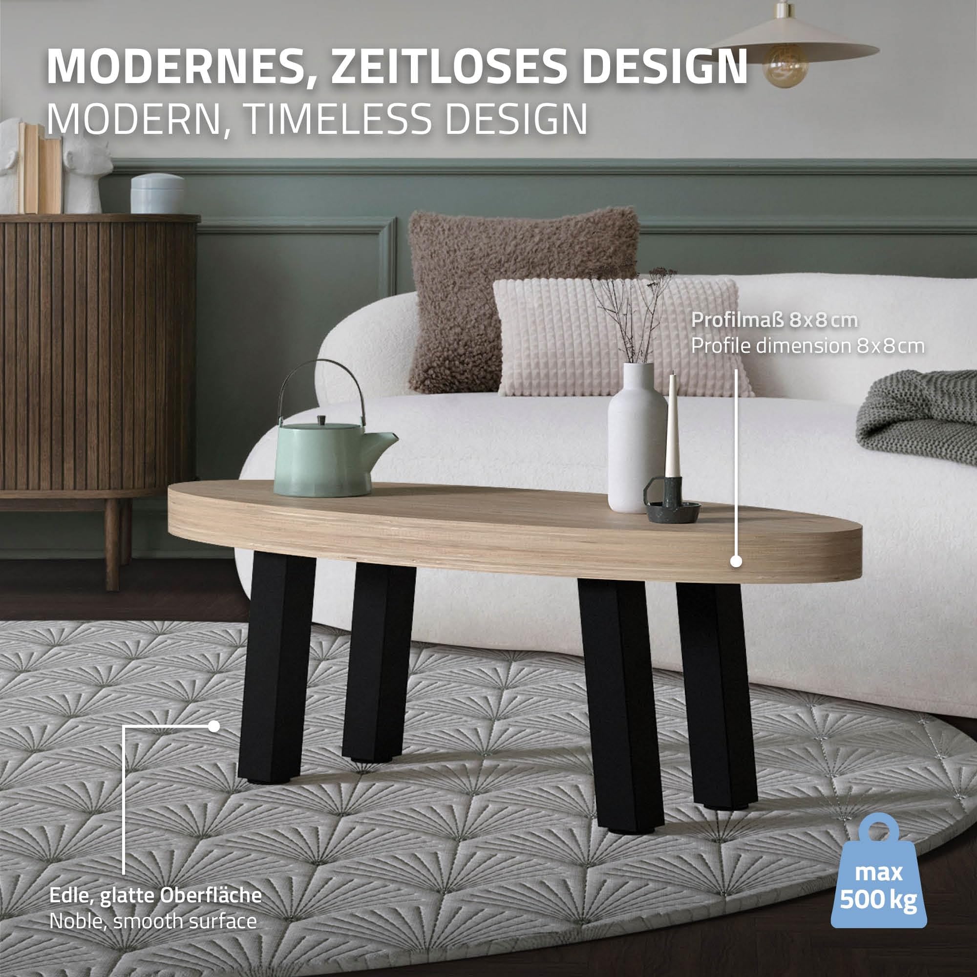ML-Design Set di 4 Gambe per Tavolo Inclinate A: 42 cm Nero Lucido in Acciaio Verniciato a Polvere Forma a I Profilo 8x8 cm con Inclinazione di 96° Piedini in Metallo per Panchine Tavolini