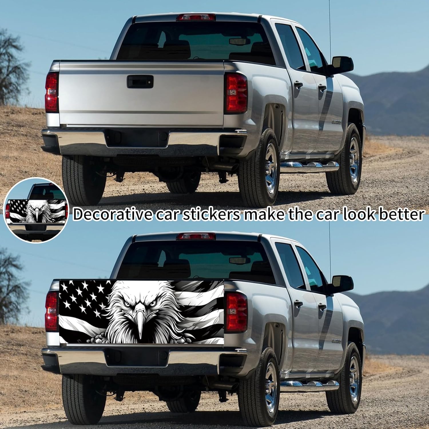 Turck Tailgate Wraps - 66x23.6 in Graphyics for Trucks, American Eagle Flag Tailgate Decal