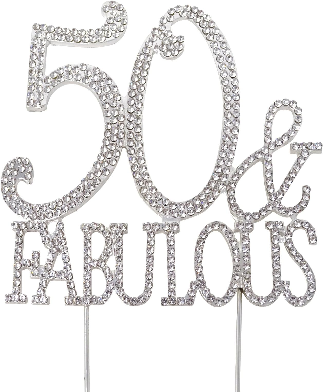 Honbay 50 & Fabulous Birthday Cake Topper Sparkly Bling Alloy Crystal Rhinestones Cake Topper Cake Decoration for 50th Birthday or Anniversary Party