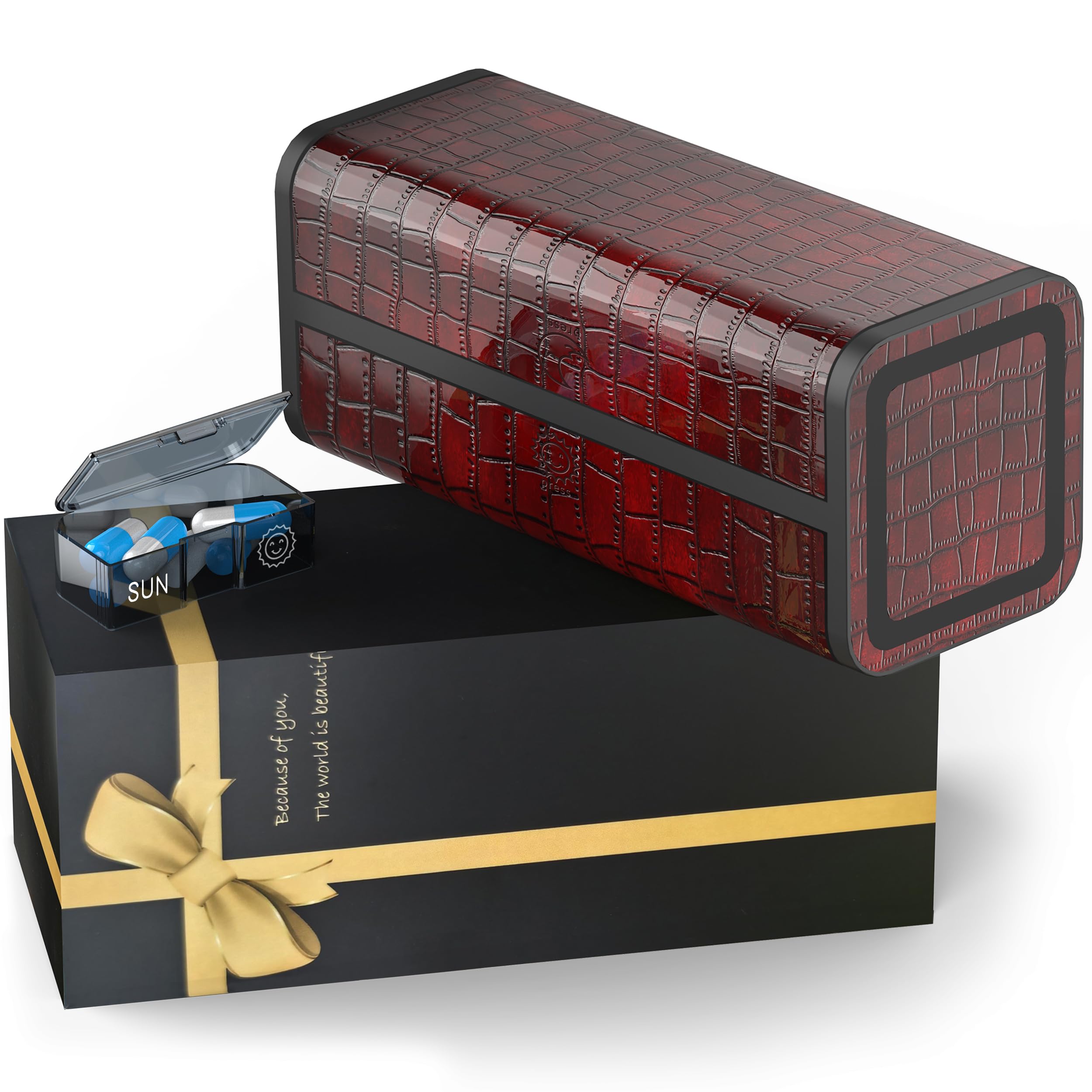 TALVOLC M Pill Organizer 7 Day AM PM, Discreet 2 Times a Day Weekly Pill Box with Double Protection Shell, Large Capacity Portable Vitamin Case for