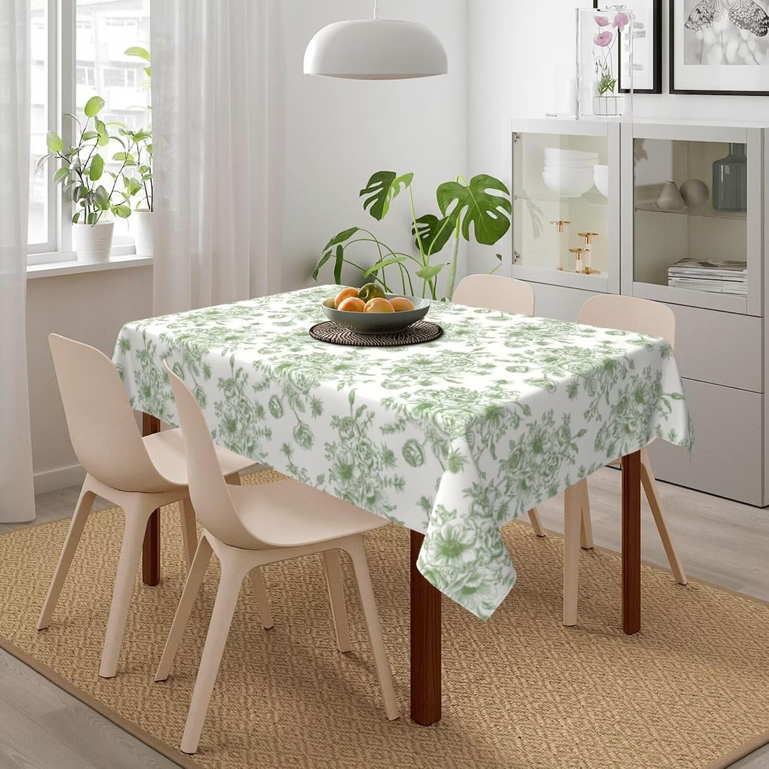 Condition photo showing New/Like New for spring sage green floral tablecloth rectangle 60 x 120 inch chinoiserie flowers table cloth polyester fabric vintage farmhouse table cover for kitchen party dining picnic decor 60" x 120" (rectangular) chioniserie sage green floral