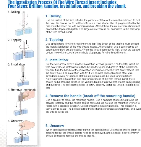 Miniatura 5 de 100 piezas de insertos de reparación de rosca, fundas de rosca métrica M6 x 1, fundas de hilo de alambre de acero inoxidable con diferentes