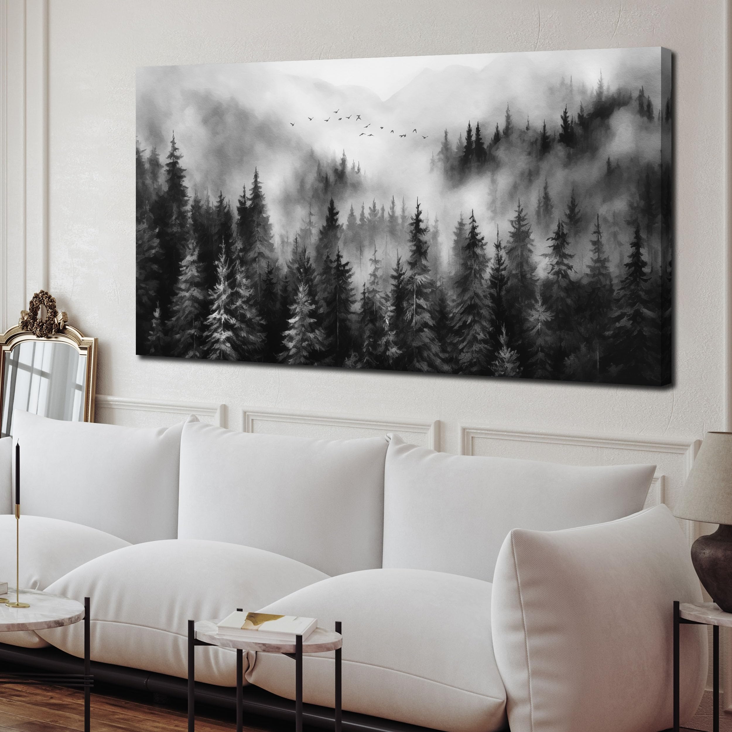 TYTAUPT Large Pictures for Living Room Foggy Forest Canvas Wall Art for Bedroom Black Home Office Wall Decor 29 x 59 Inch