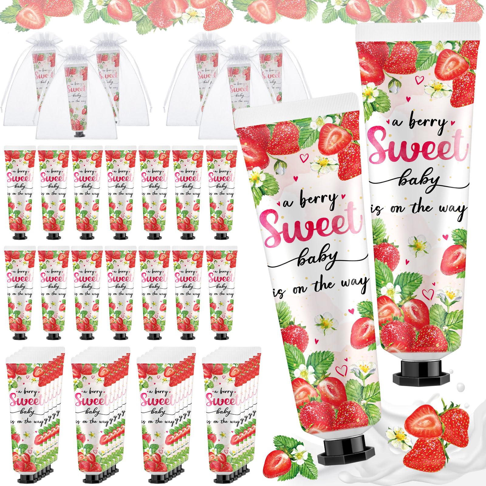 48 Sets Strawberry Baby Shower Hand Cream Gifts Bulk a Berry Sweet Strawberry Is on The Way Bridal Shower Wedding Travel Lotion Thanks You Gift Birthday for Guest for Mom to Be Celebration A Sweet Strawberry is on the Way Pink