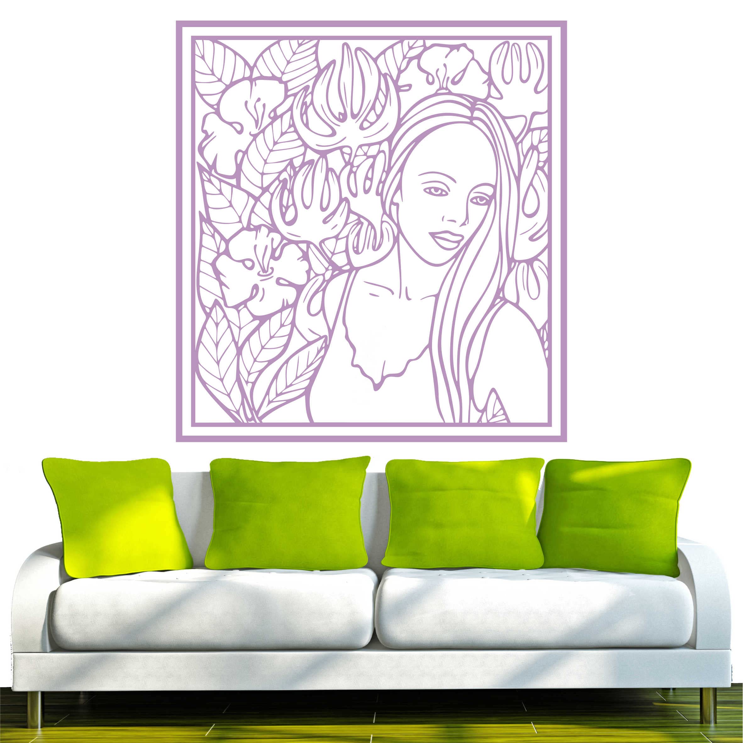 INDIGOS 4051095466840 Pared Adhesivo/Pared - d131 knackiges niña en el jardín de Flores, Vinilo, Lila, 40 x 37 x 1 cm