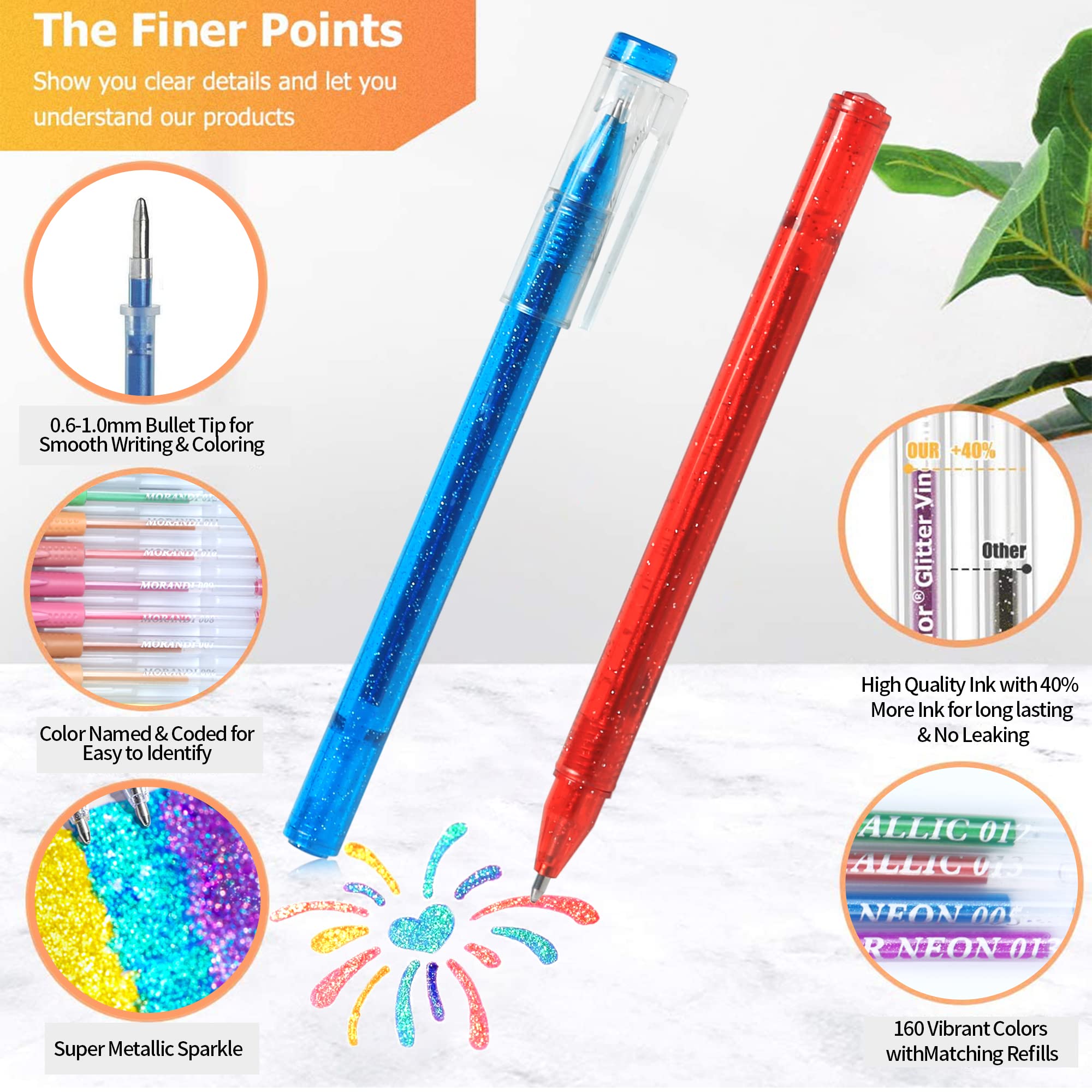 ZSCM 48er-Pack Metallic Glitzer-Gelstifte, 24 Farben Funkelnde Gelstifte mit 24 Glitzer-Gelstift-Nachfüllminen in Leinwandtasche für Erwachsenen-Malbuch, Zeichnen, Basteln, Alben, Journaling