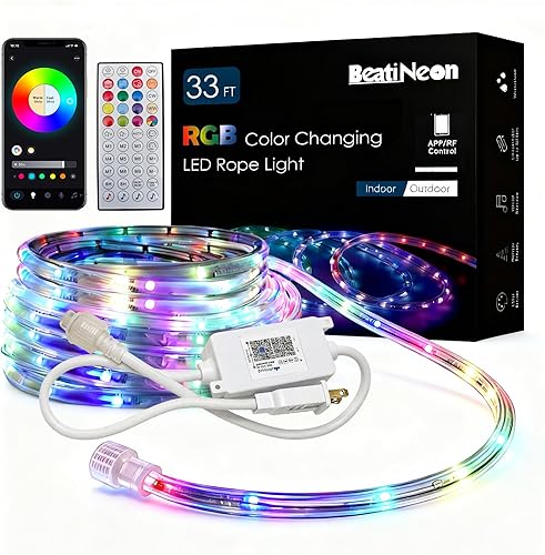 Miniatura 10 de Luces de Tira RGB con Control Remoto IR, Luces de Cuerda LED RGB para Exteriores de 12 Pies, Luces LED de Neón Impermeables Preestablecidas para