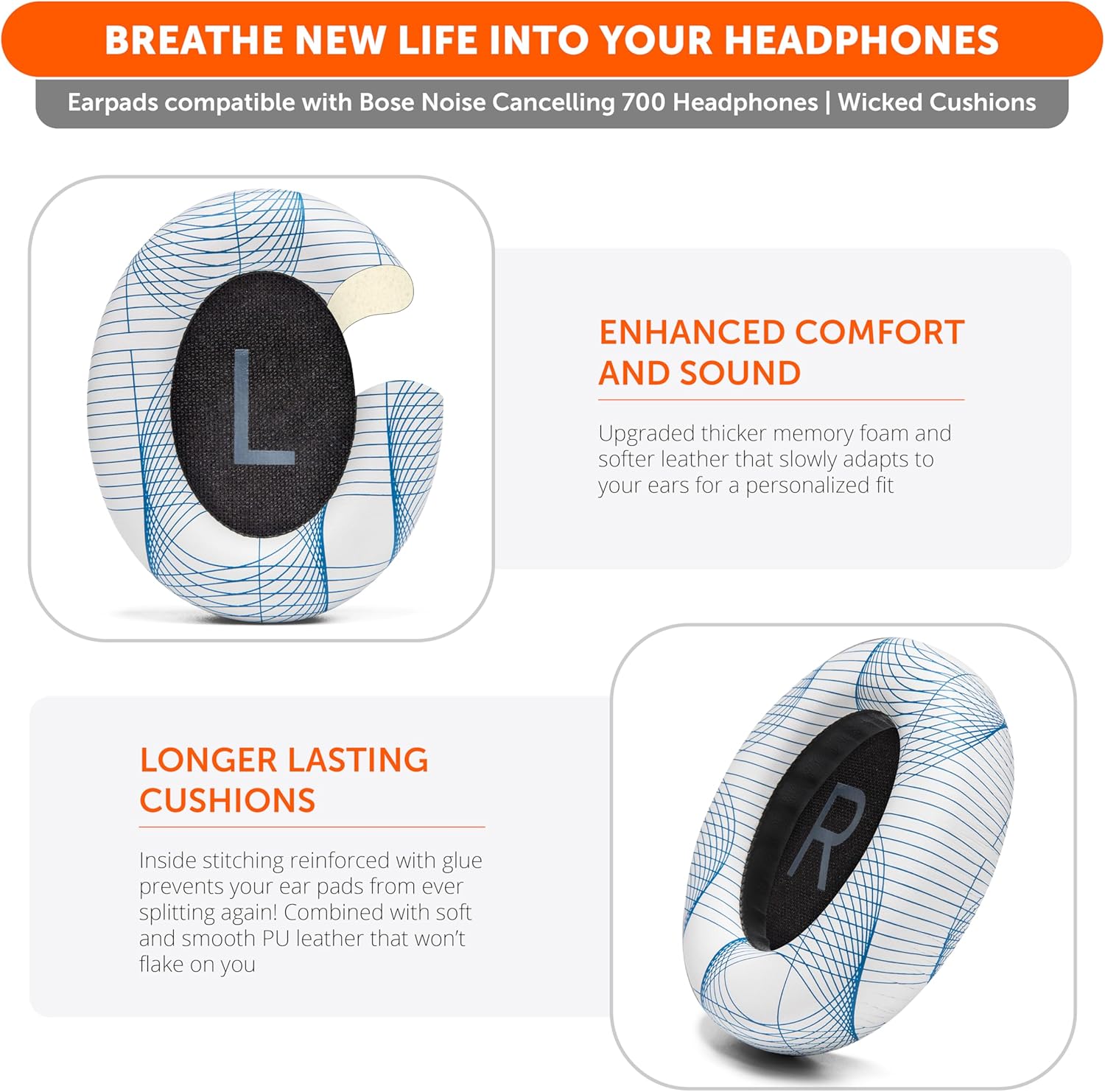 WC Wicked Cushions Upgraded Replacement Ear Pads for Bose 700 Noise Cancelling Headphones (NC700) - Softer PU Leather, Luxurious Memory Foam, Added Thickness, Extra Durable Ear Cushions | Ivory Tide - Image 4