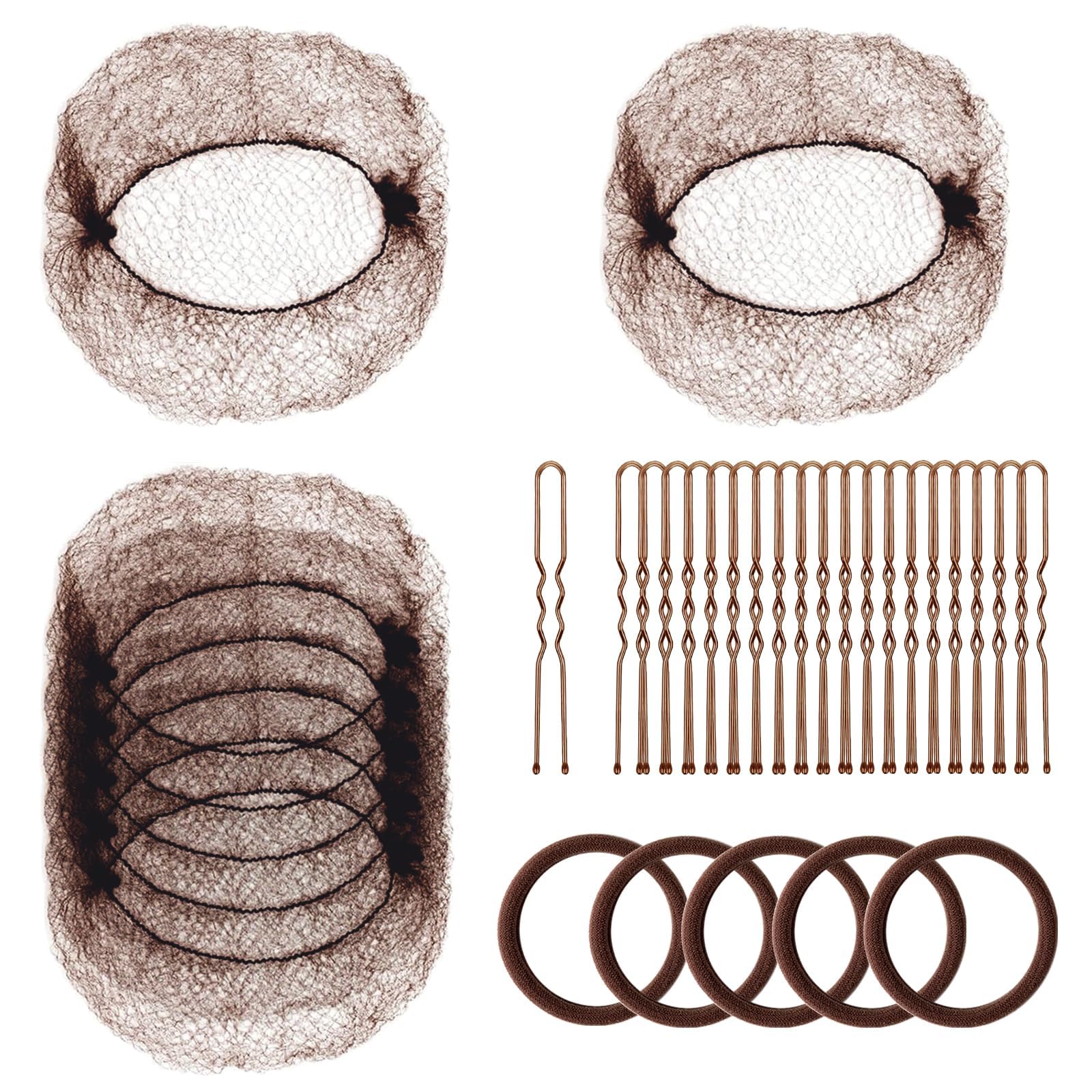 Hair Nets and U Shaped Pins Set, 30 PCS Invisible Elastic Mesh, 40 PCS U Shaped Pins, 5 PCS Hair Bands Ideal for Ballet Bun Maker Ballet, and Versatile Hairstyling