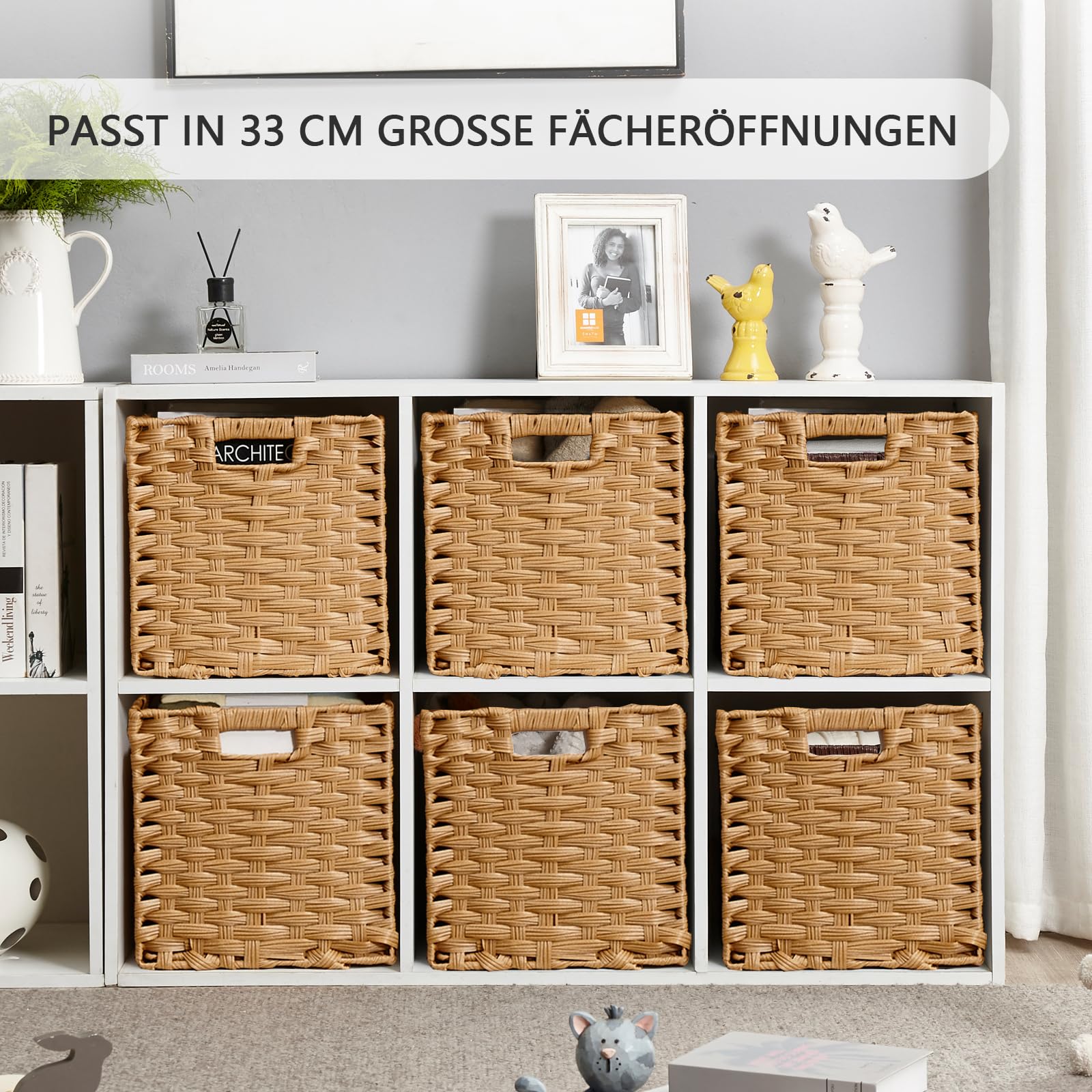 Mangata 31 cm große Aufbewahrungskörbe, Rattan-Effekt, geflochtenes Polyrattan-Material, Schrank-Organizer, 31 x 31 x 31 cm, Anti-Schimmel, leicht zu reinigen (Popcorn, 4 Stück)