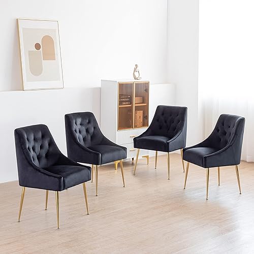 Miniatura 6 de ALEAVIC Juego de 2 sillas de comedor modernas, sillas de comedor tapizadas de mediados de siglo, sillas de comedor de terciopelo con patas doradas