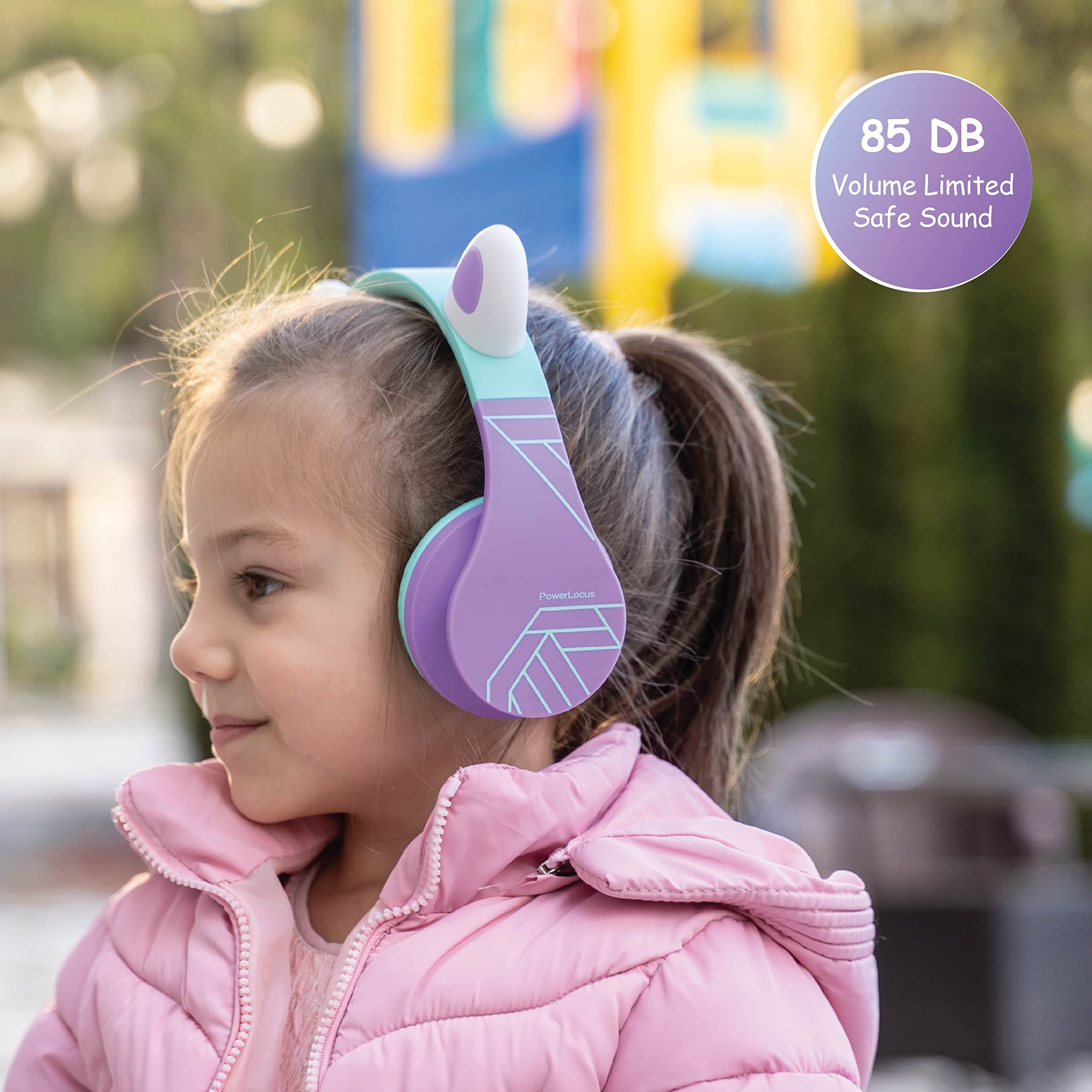 PowerLocus Cuffie Bluetooth per Bambini, Cuffie Senza Fili Over-Ear con Microfono, limitatore di volume a 85 dB, Cuffie Wireless Pieghevoli e Regolabili per Ragazzi e Ragazze per Cellulari/Tablet/PC