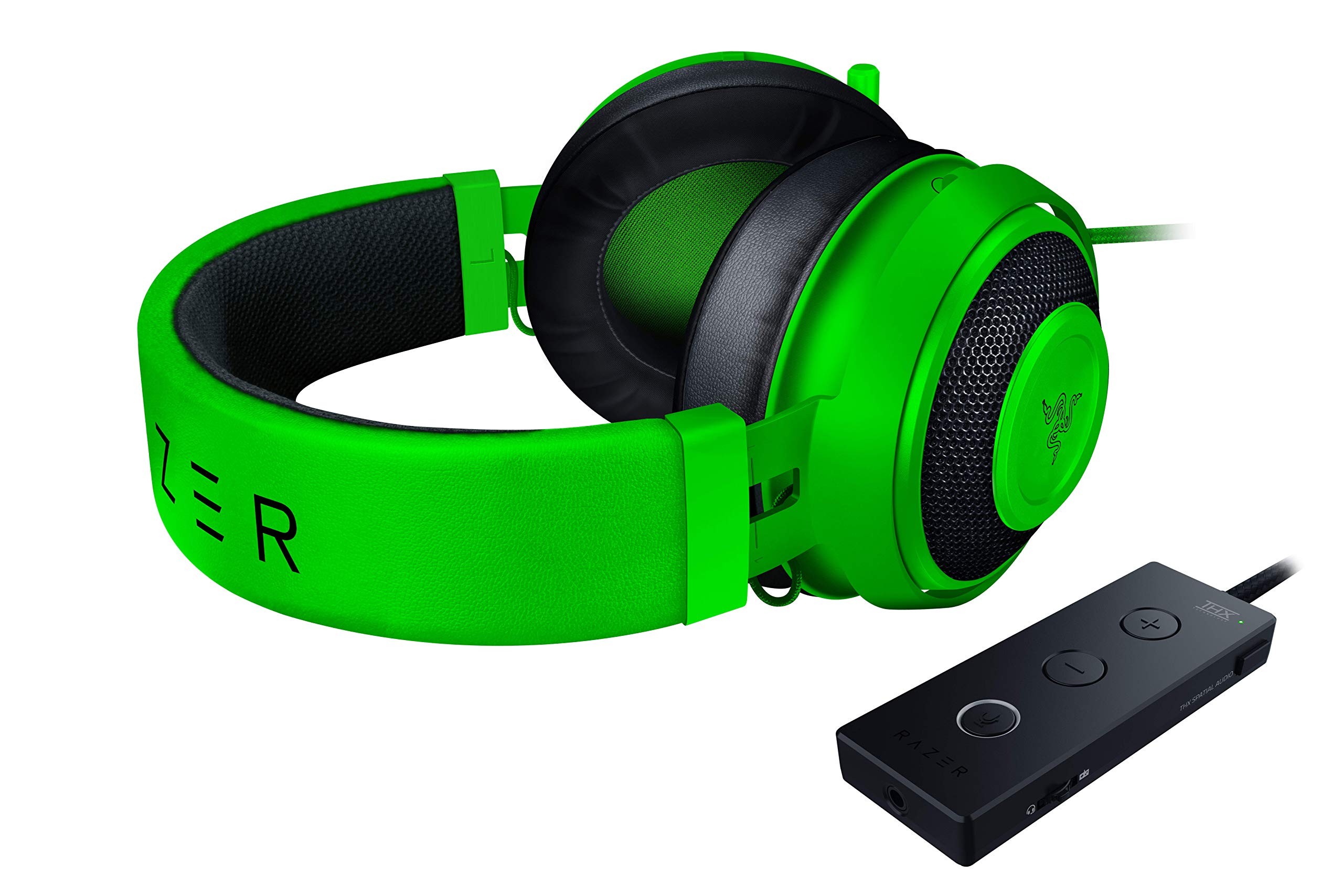 Razer Kraken Tournament Edition - Auriculares para videojuegos (auriculares con cable y controlador de audio USB, controlador THX Spatial Audio, 50 mm, compatibilidad entre plataformas), color verde