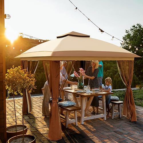 Miniatura 8 de UDPATIO Gazebo desplegable de 11 x 11 pies, para patio al aire libre, impermeable, con mosquitera, para césped, jardín, patio trasero y cubierta,