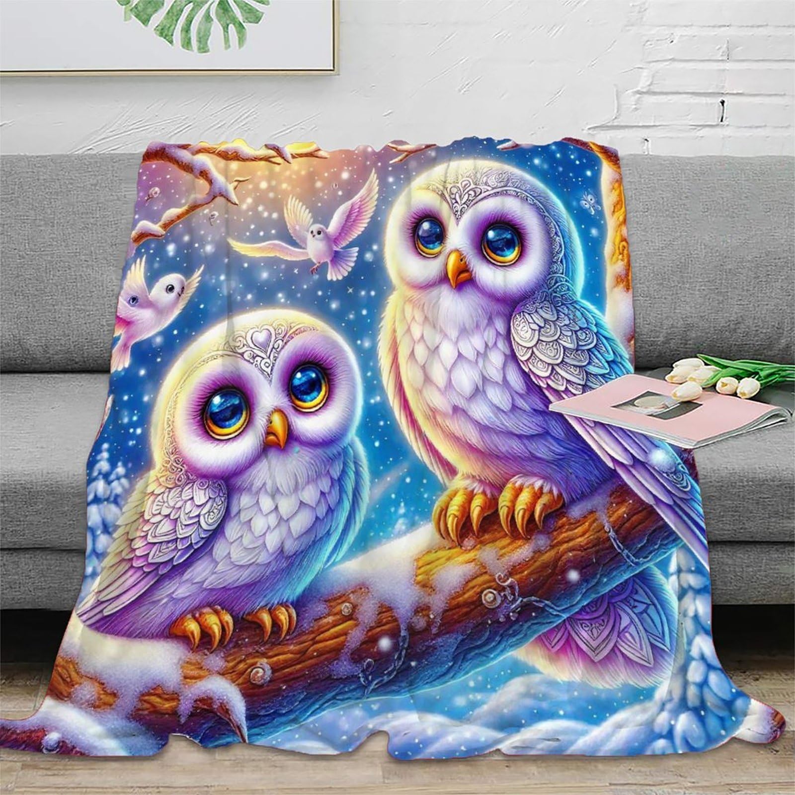 Couverture microfbre Hiouf imprimée 3D plaid lit et canapé doux chaud 100x130cm