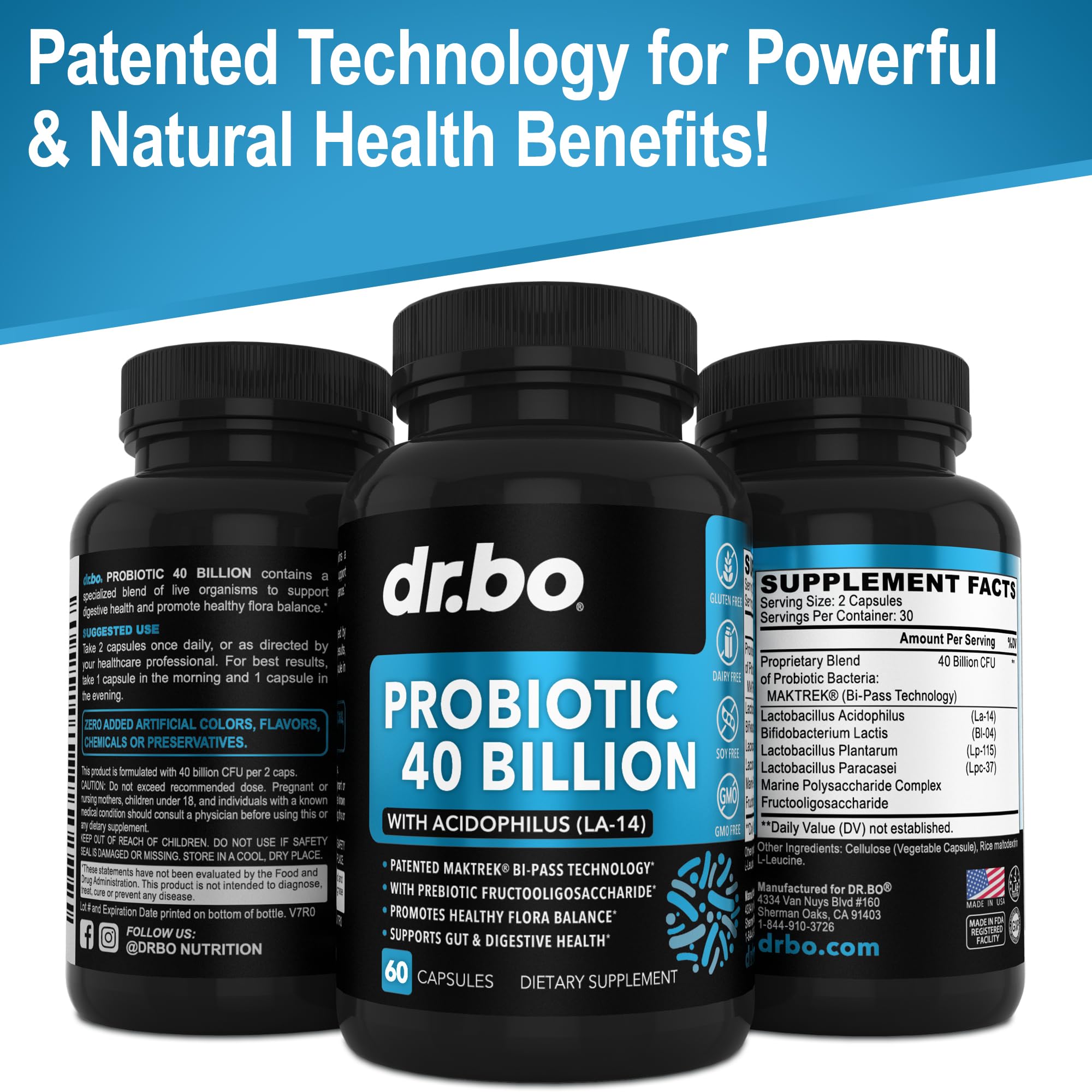 Probiotic 40 Billion CFU Supplement - Lactobacillus Acidophilus Probiotics for Women & Men Capsules - Gluten Free Probiotics for Digestive Health Pills with Bifidobacterium, Plantarum, Paracasei, FOS
