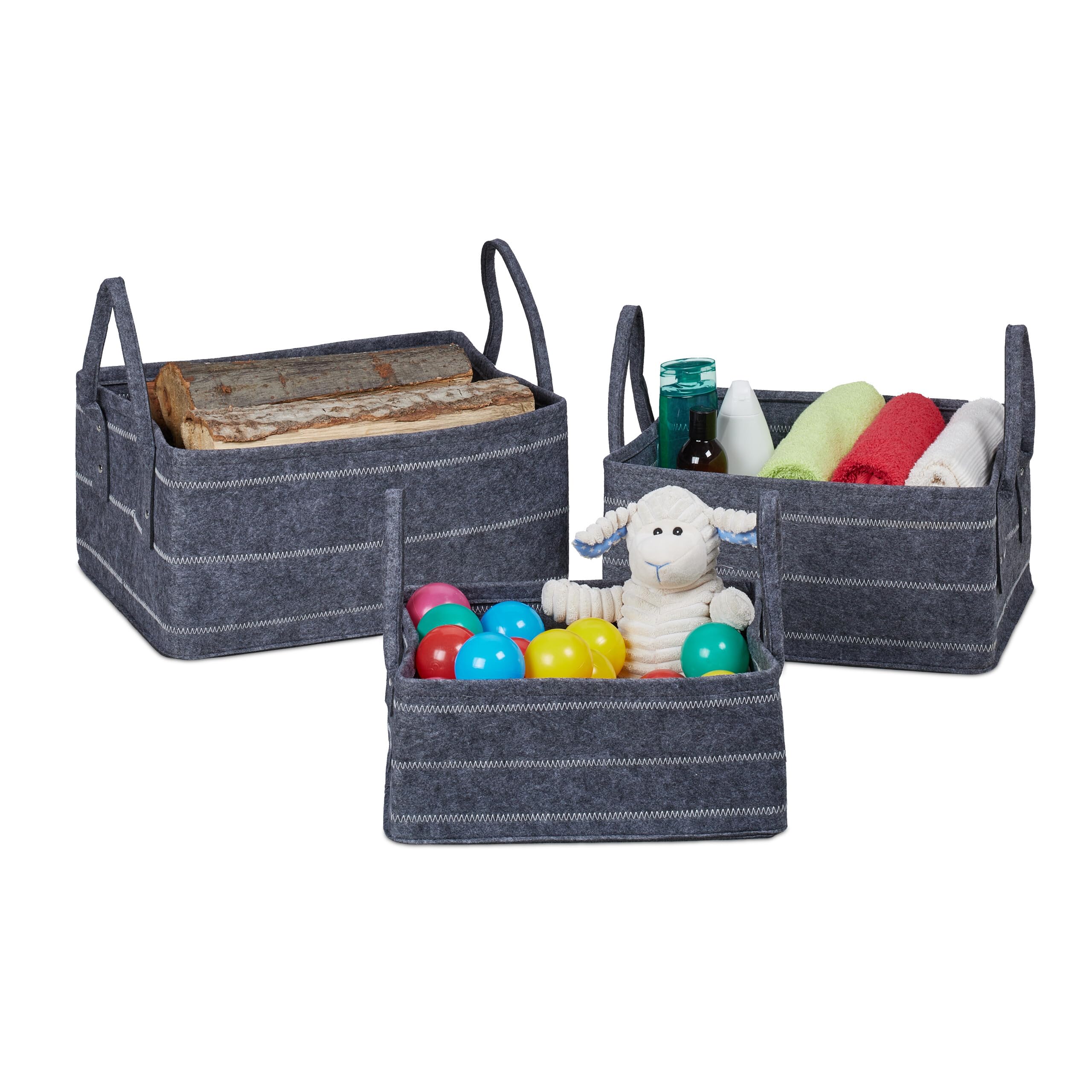Panier de rangement feutre gris boîte stockage tissu pliable avec poignée pour étagère