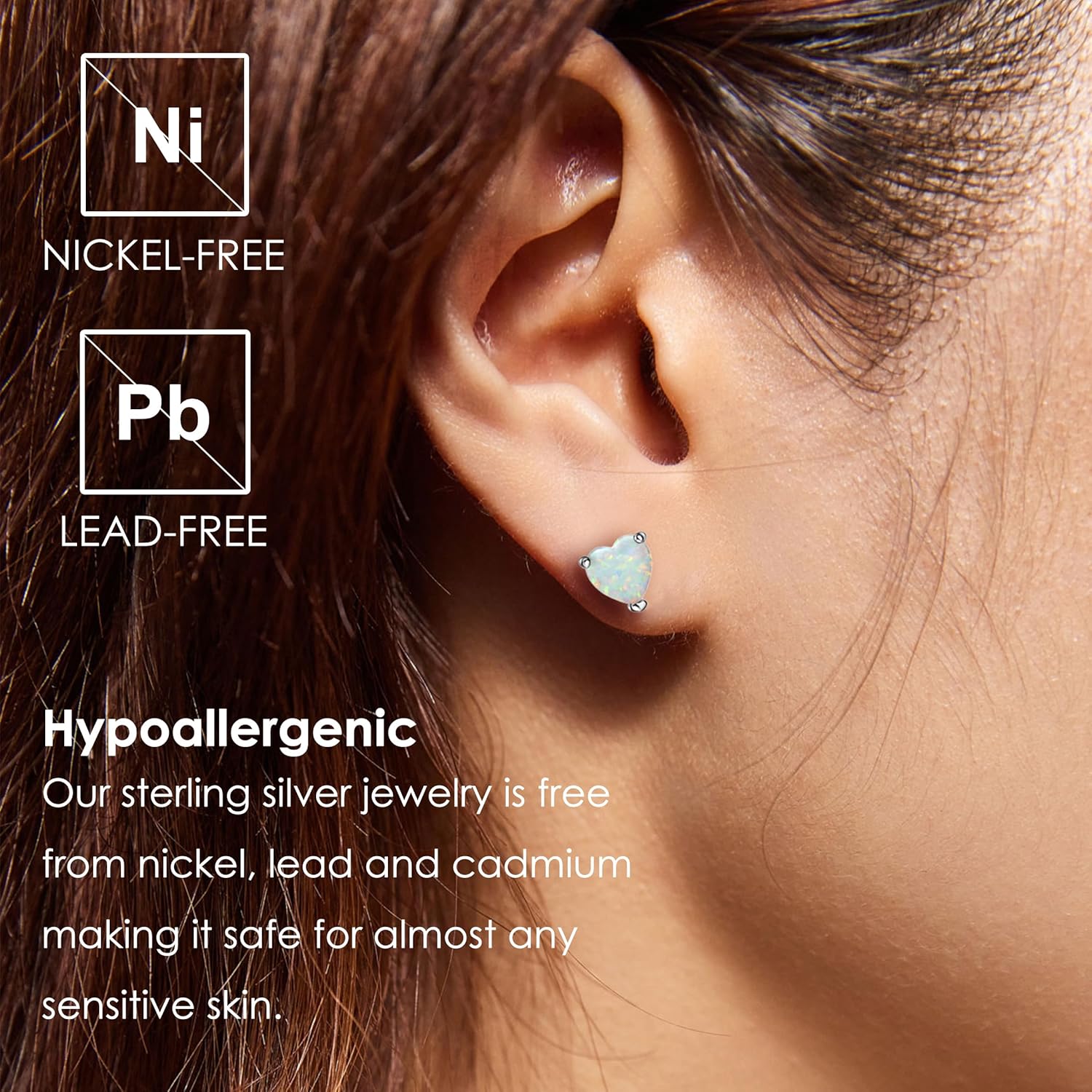 Michooyel Sterling Silver Opal Stud Earrings for Women Solitaire 6x6mm Heart Shaped Opal Gemstone Earrings for Women - Image 3