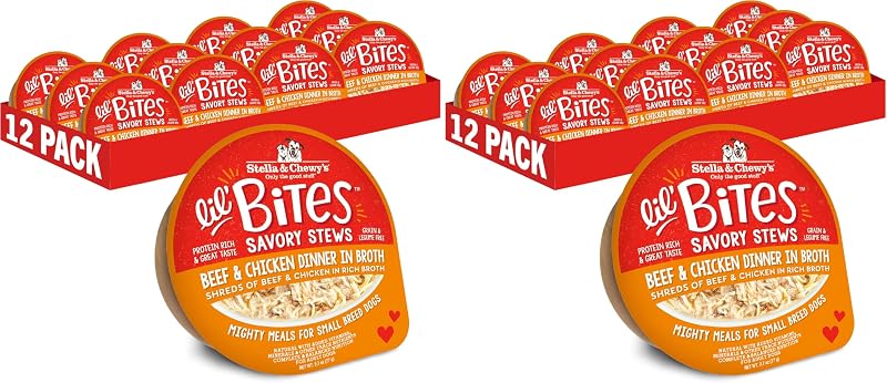 Ração úmida para cães de pequeno porte Stella & Chewy's Lil’ Bites Savory Stews Beef & Chicken em caldo, 76 g, Pacote com 24